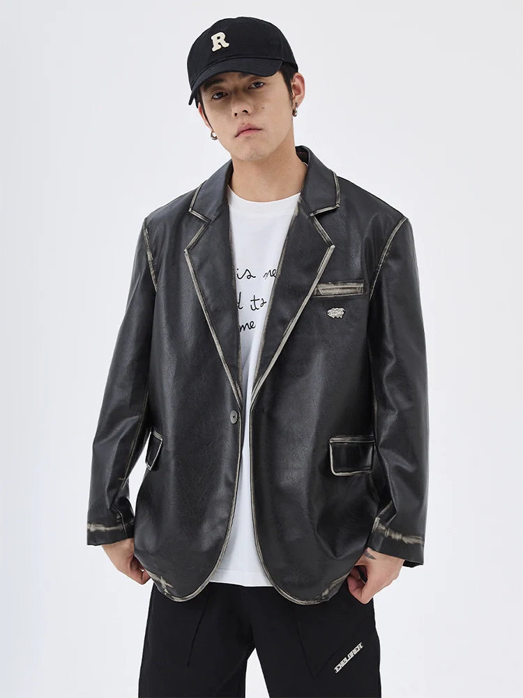 American retro Notting mountain leather suit for men and women, polished leather jacket R010