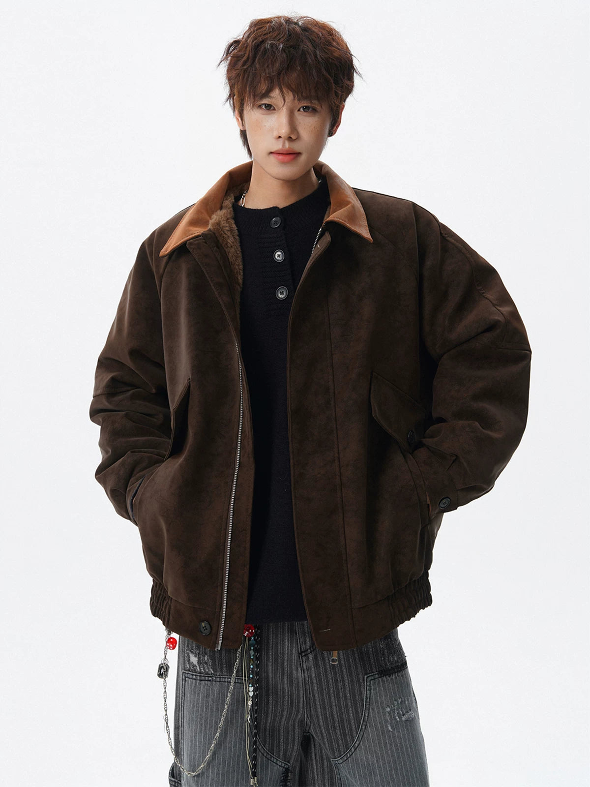 Vintage Suede Lapel Cotton Jacket FE0711