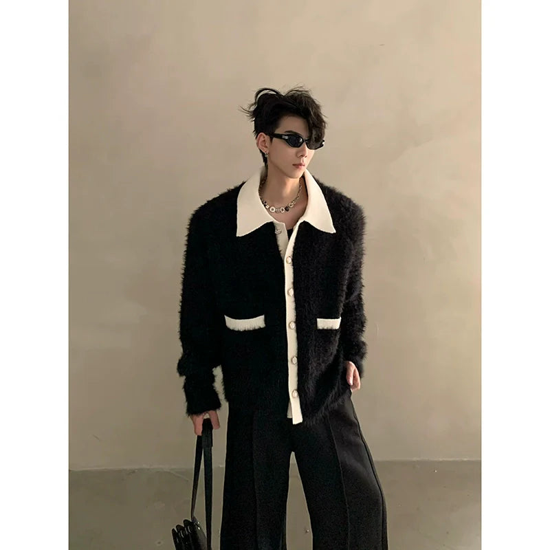 Winter extravagant atmosphere small fragrant lapel knitted cardigan men's heavy button sweater jacket  S0163