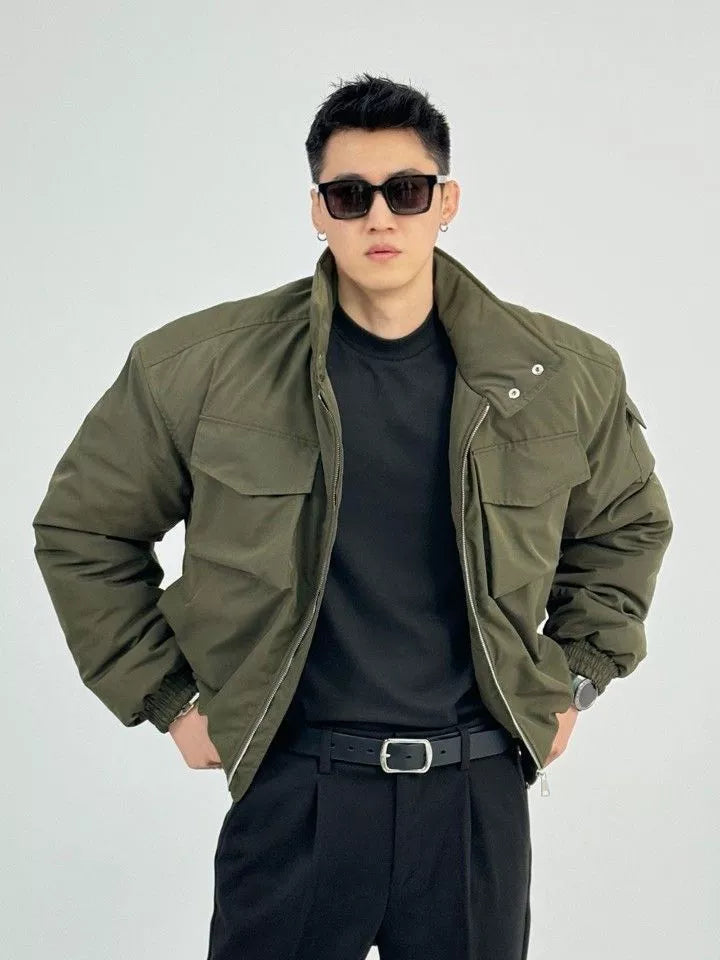 American stand-up collar tooling cotton-padded jacket T0373