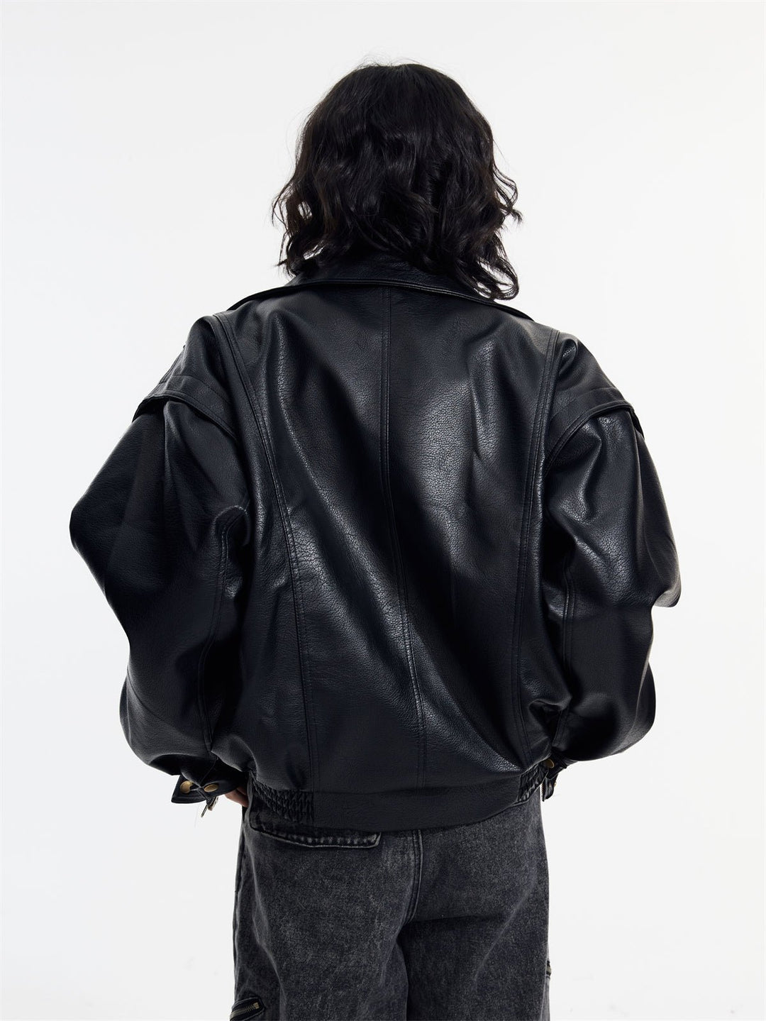 [PeopleStyle] Genderless wear silhouette fashionable leather jacket T0166