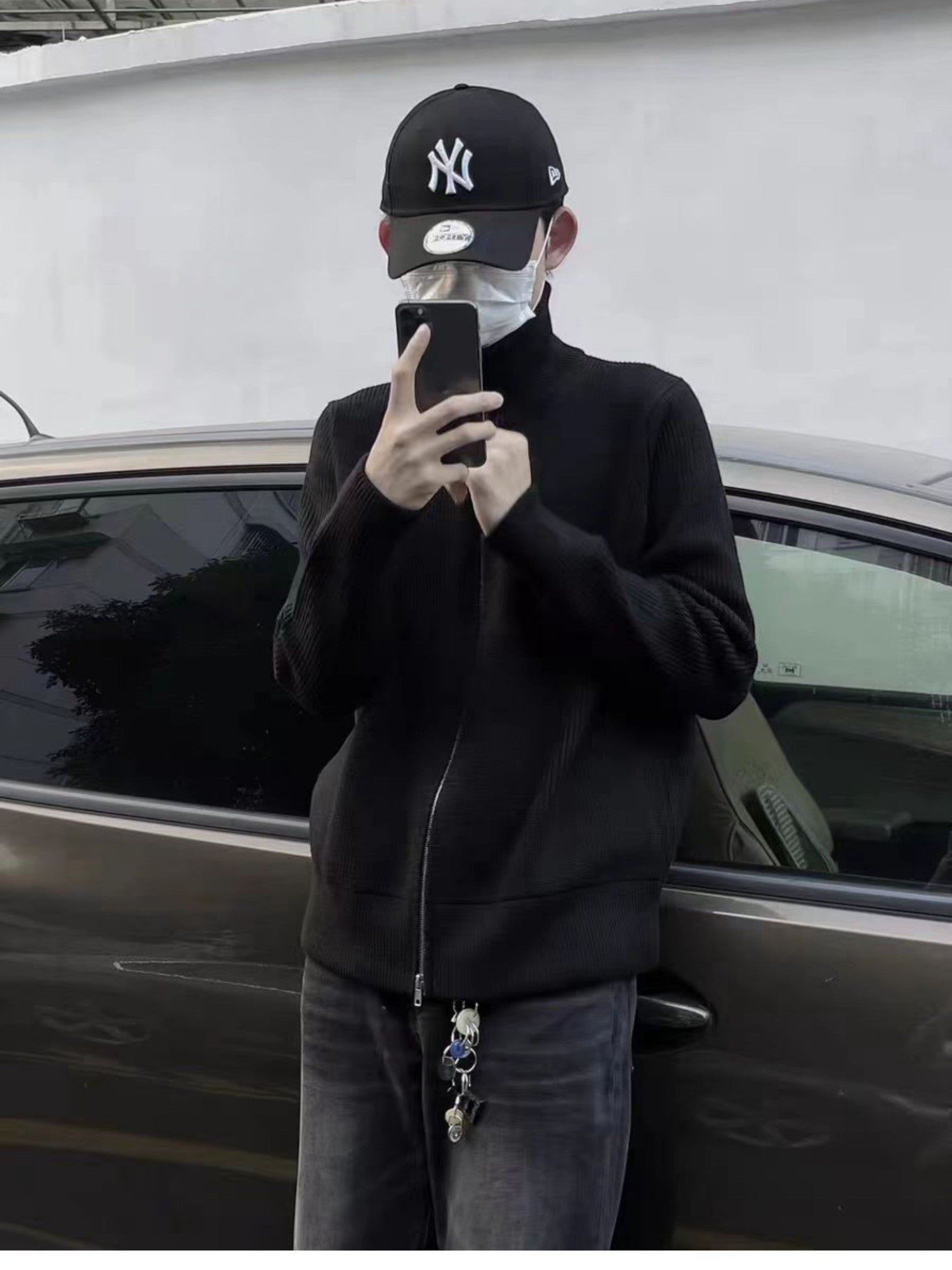 [WXB] KOREAN RIBBED ZIP-UP HIGH COLLAR shirt T0203