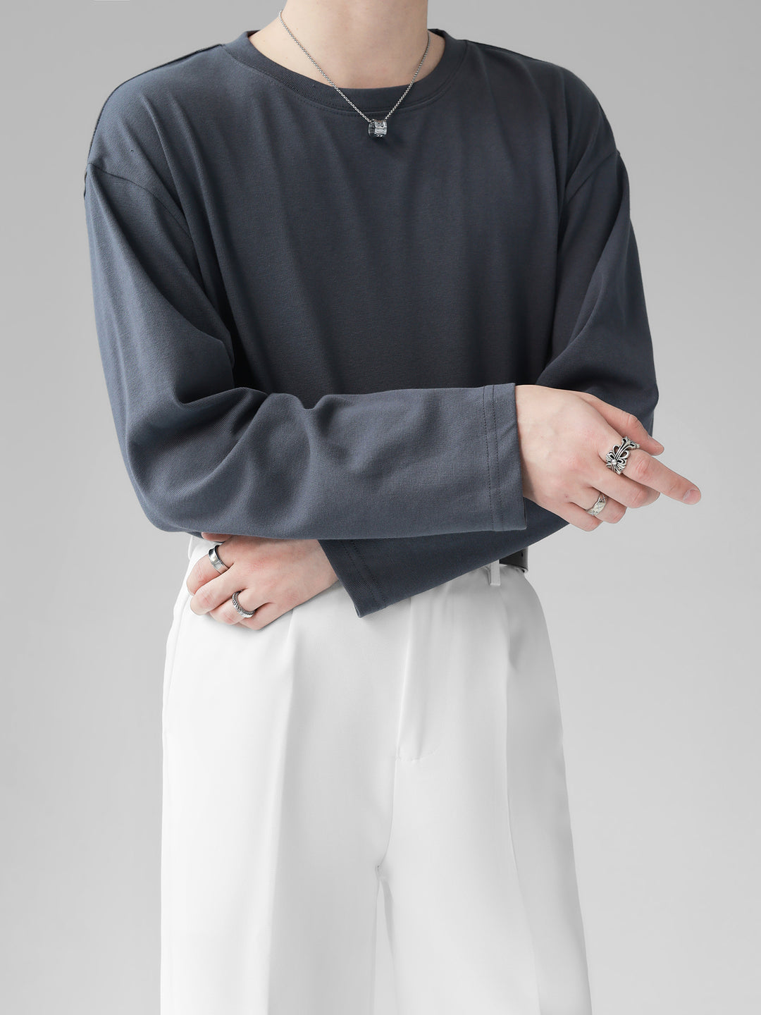 [HOHO] Self-made high-end drape solid color T-shirt J0083