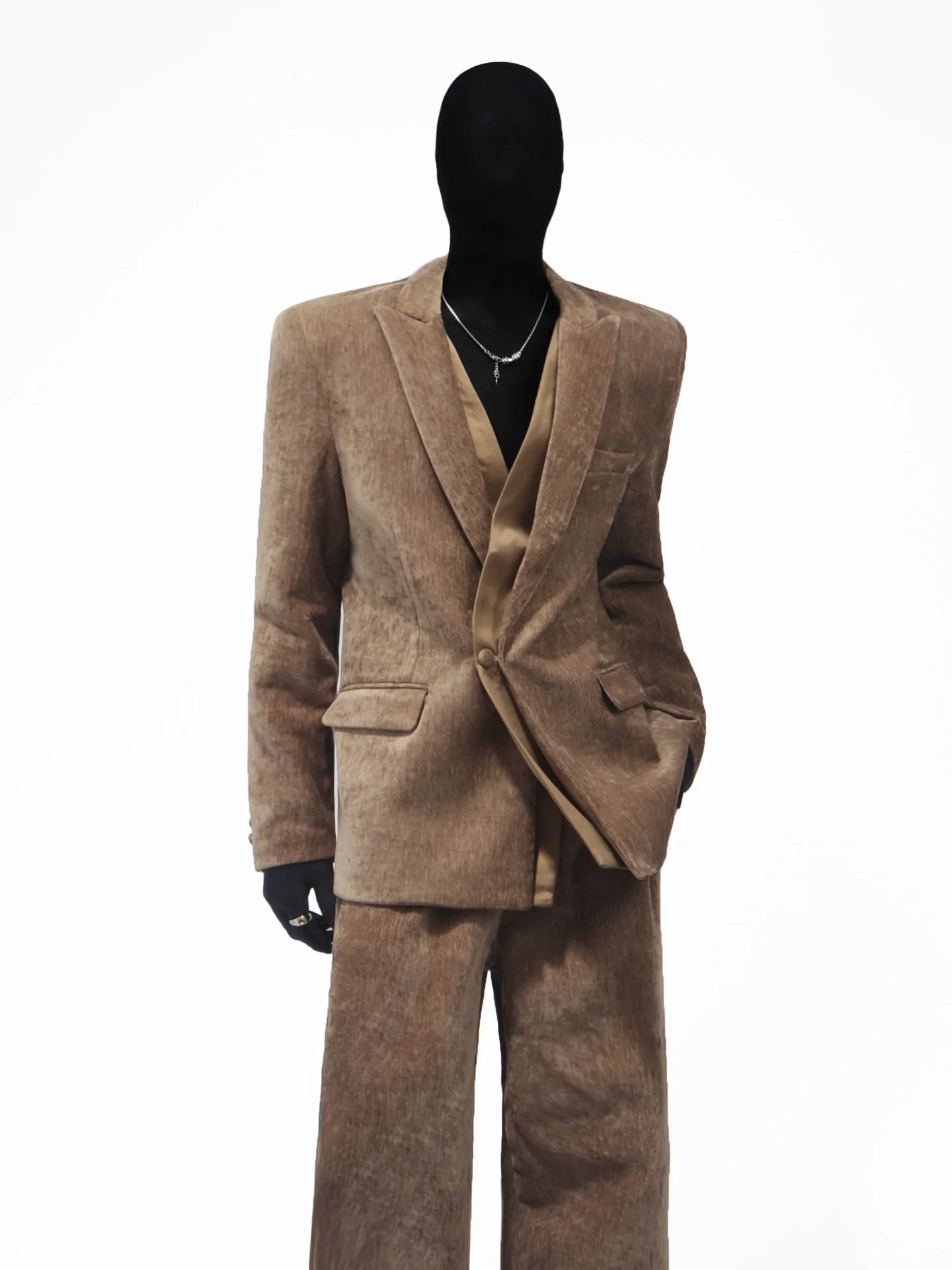 Autumn and winter chenille suit men's Korean version of ruffian handsome corduroy splicing blazer R015
