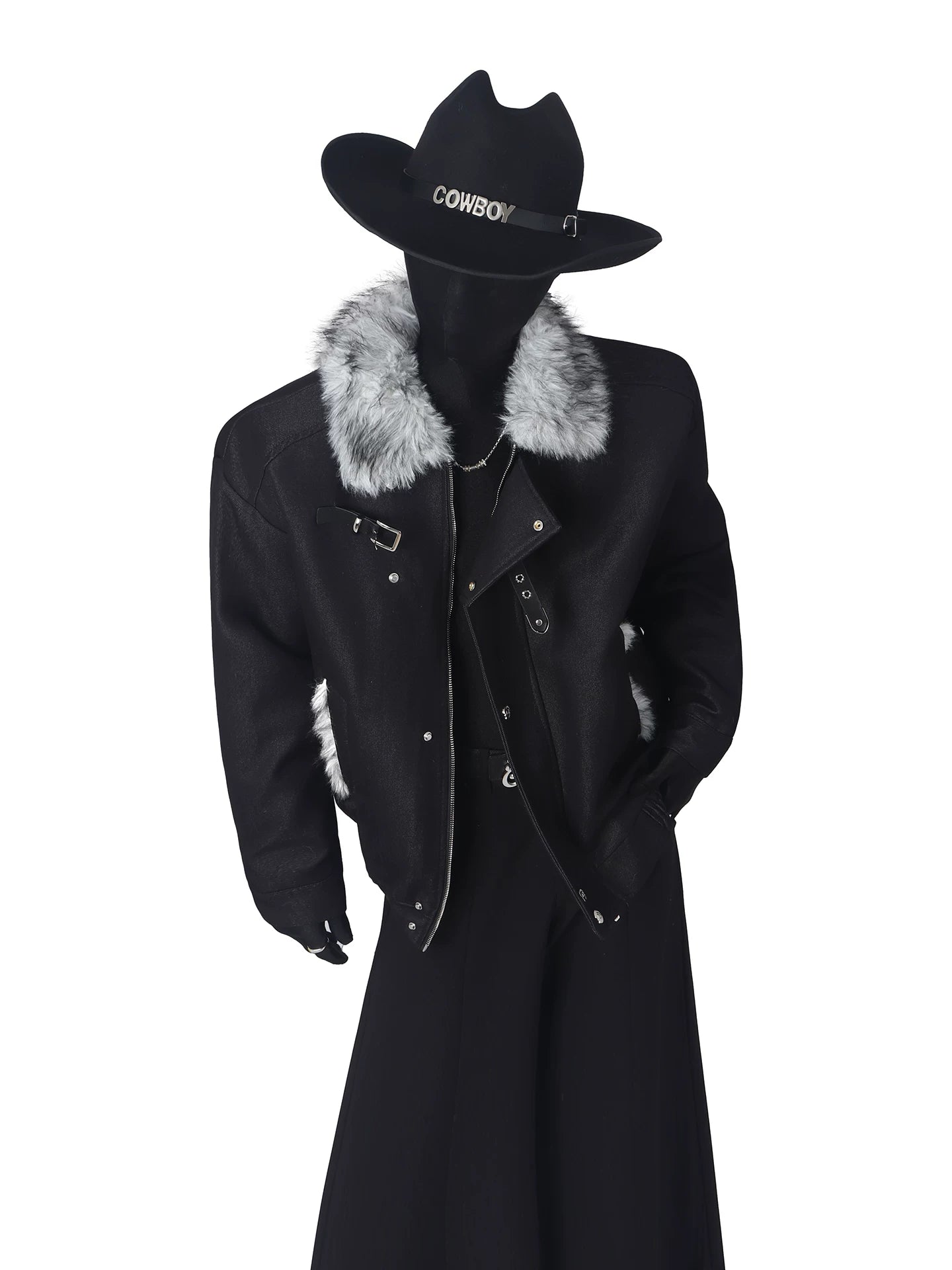 Denim fur collar locomotive cotton jacket FE0705