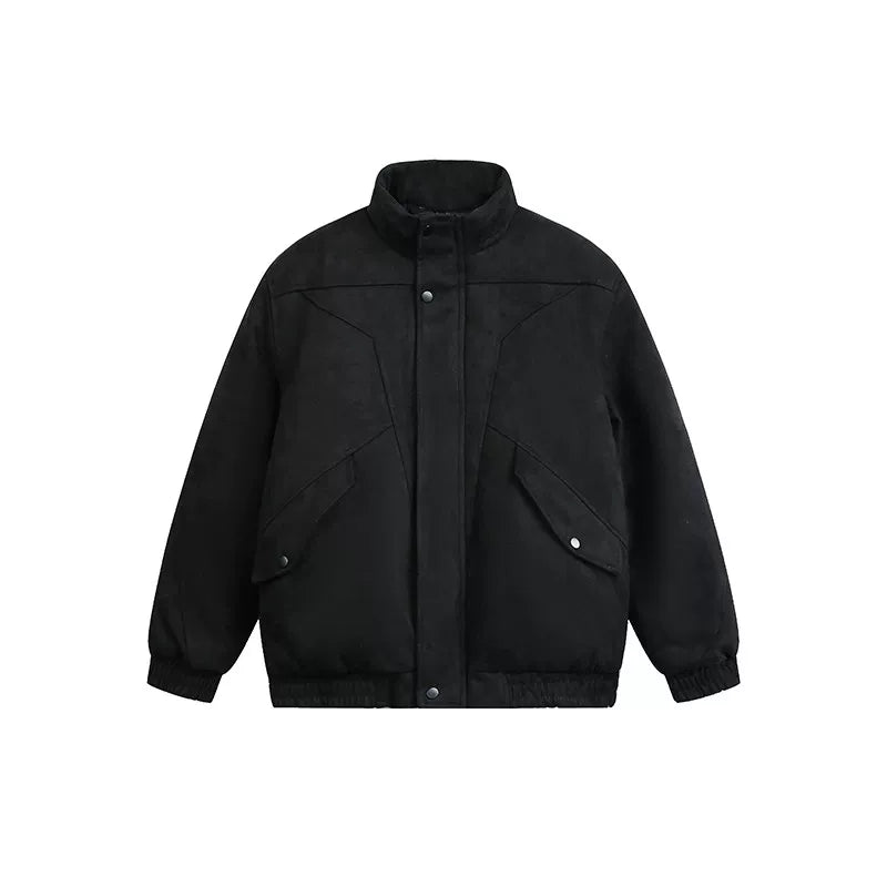 Suede stand-up collar short front shoulder cotton-padded jacket FE0701