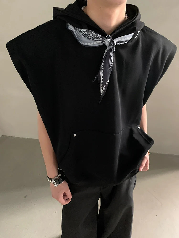 Summer high-end sense niche design sense silk scarf collar sleeveless T-shirt male ruffian handsome silhouette half-sleeve tide J0085