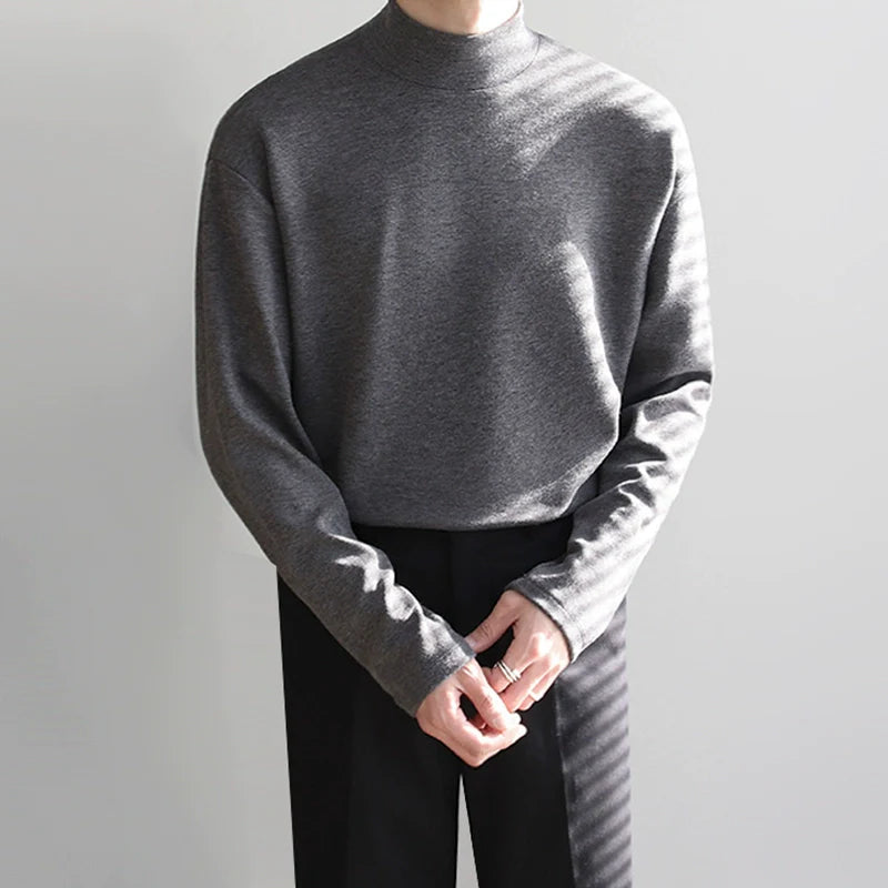 Winter and autumn top semi-turtleneck bottoming shirt men's pure cotton long-sleeved t-shirt with Korean trend t-shirt inside J0082