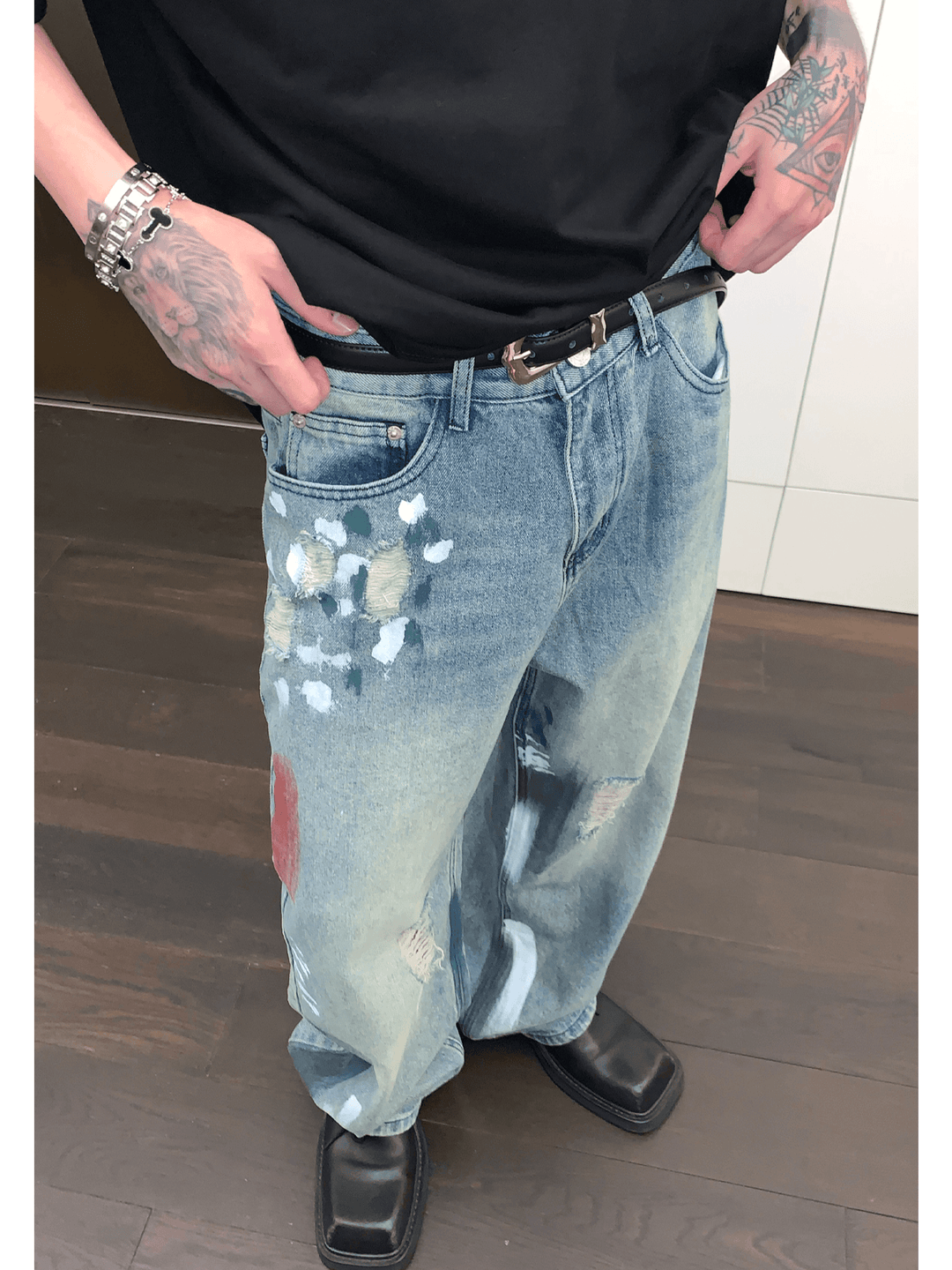 street graffiti contrast color straight jeans B0146