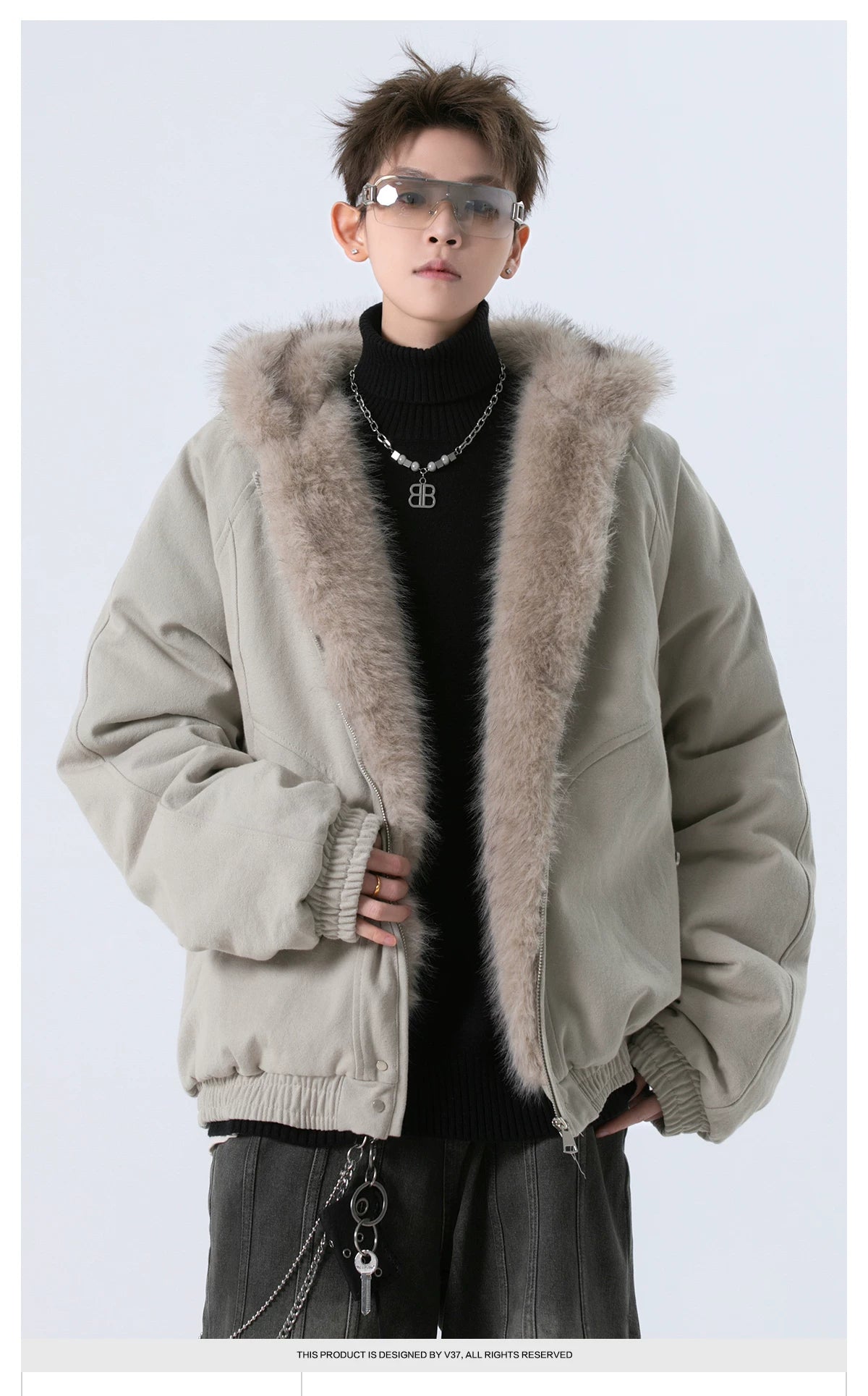 American big fur collar thickened jacket fff0286