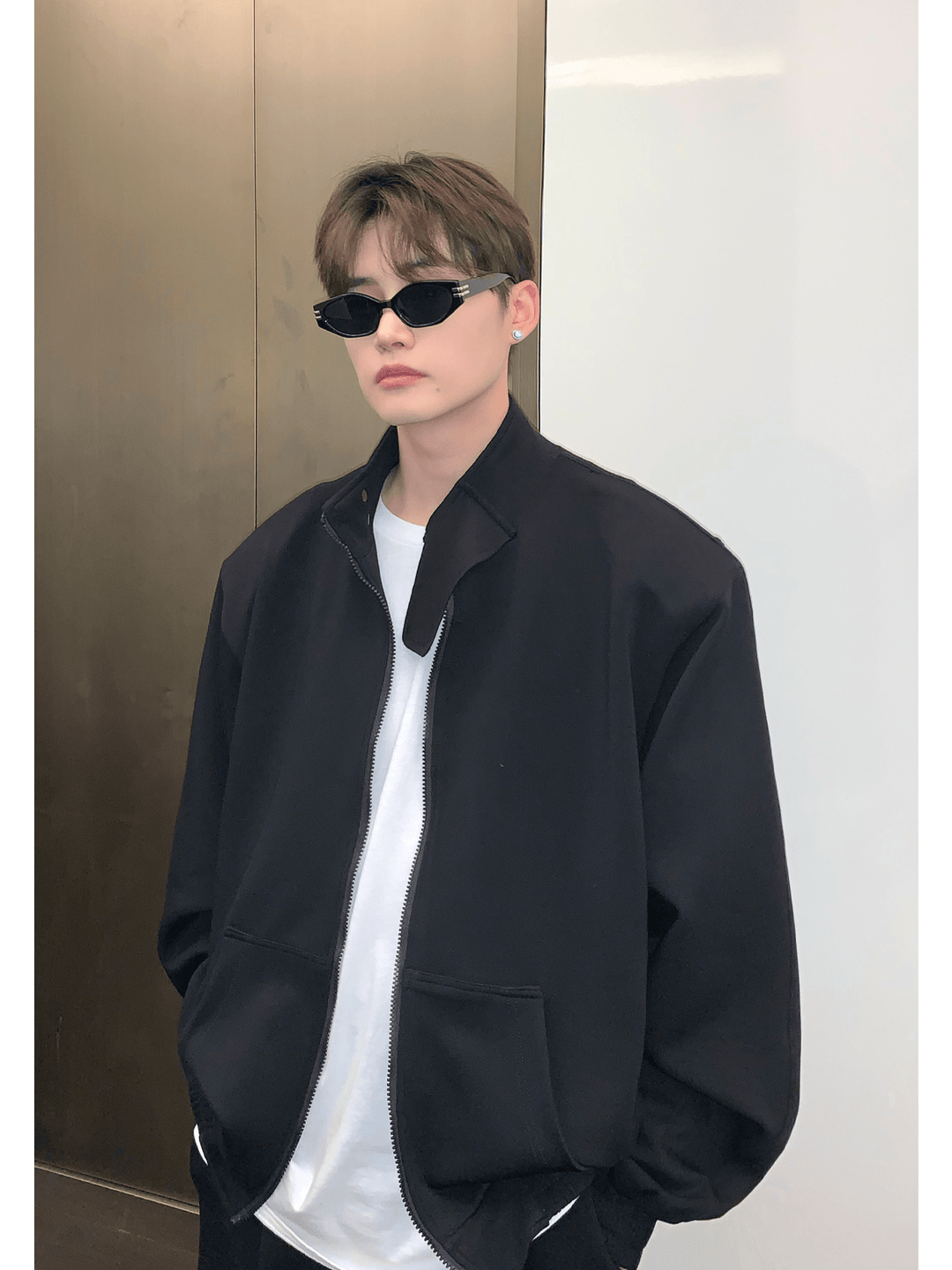 [CUIBUJU] スタンドカラーショルダーパッドカーディガンセーターセットアップ S0195