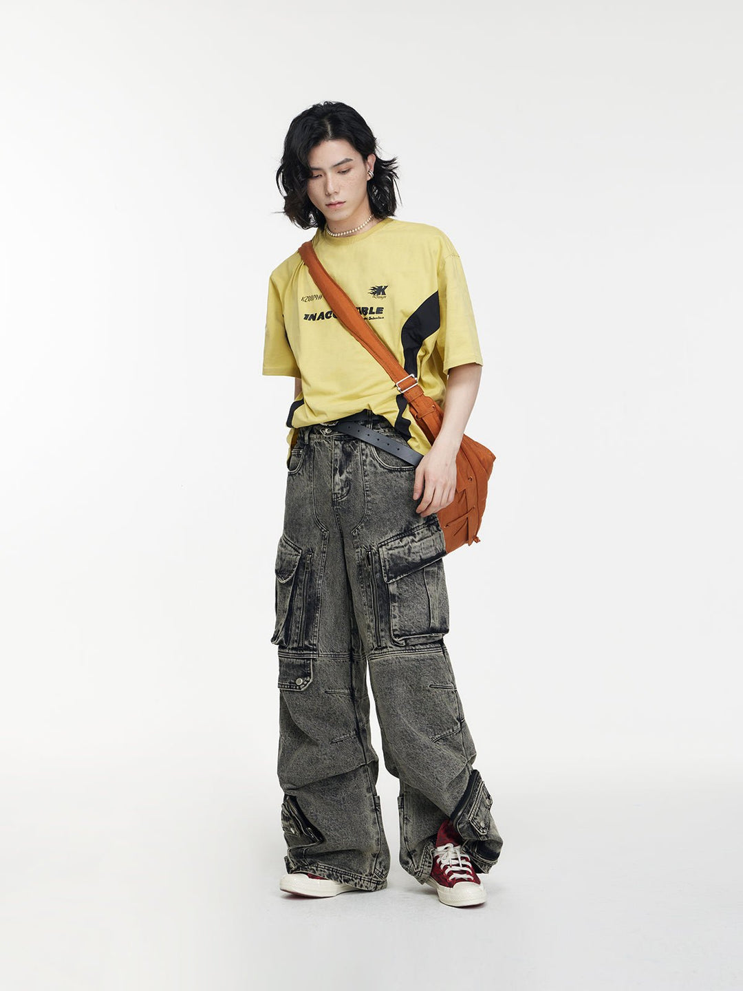 Multi-pocket wide leg casual jeans B0145