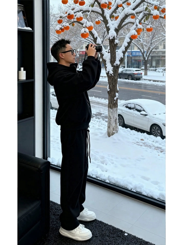 White grey hooded cardigan sweater set T0365