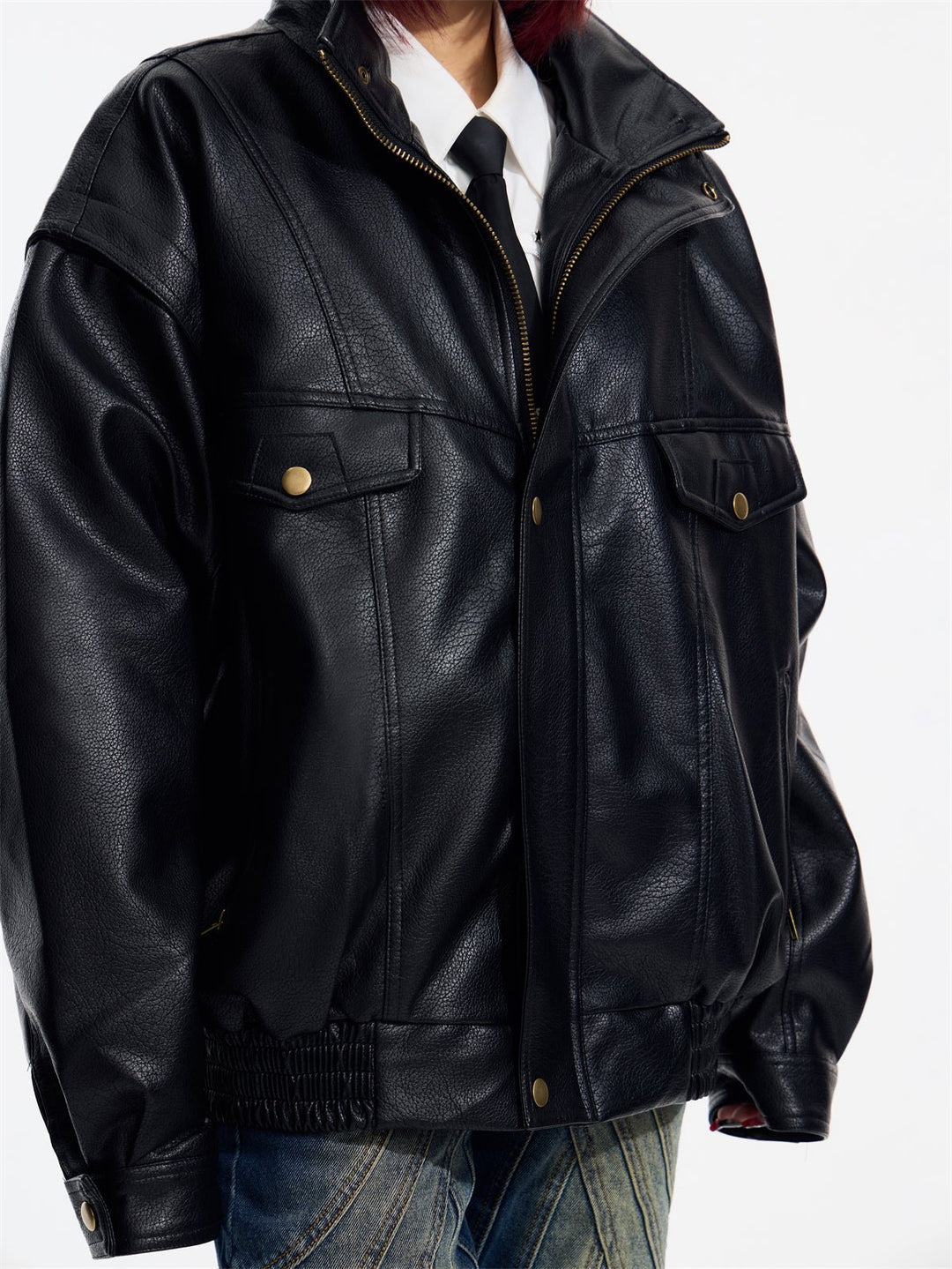 [PeopleStyle] Genderless wear silhouette fashionable leather jacket T0166