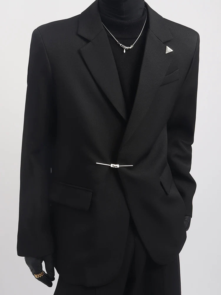 Black Clothes Premium Sense Small Fragrant Style Blazer Male Ruffian Handsome Temperament Trendy Metal Buckle Suit Trend R012