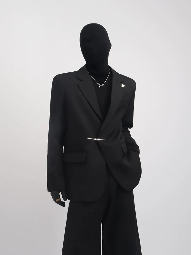 Black Clothes Premium Sense Small Fragrant Style Blazer Male Ruffian Handsome Temperament Trendy Metal Buckle Suit Trend R012