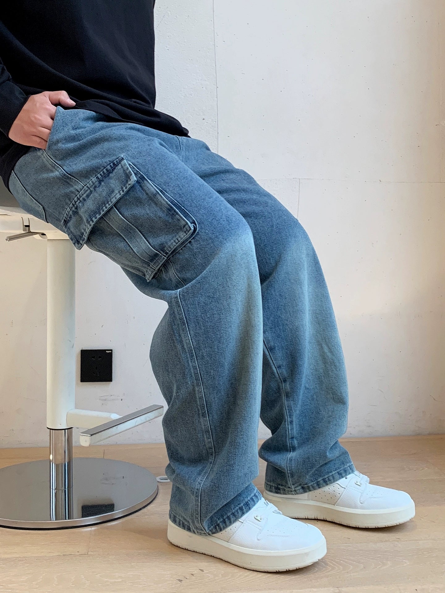 Large size straight denim overalls B0301