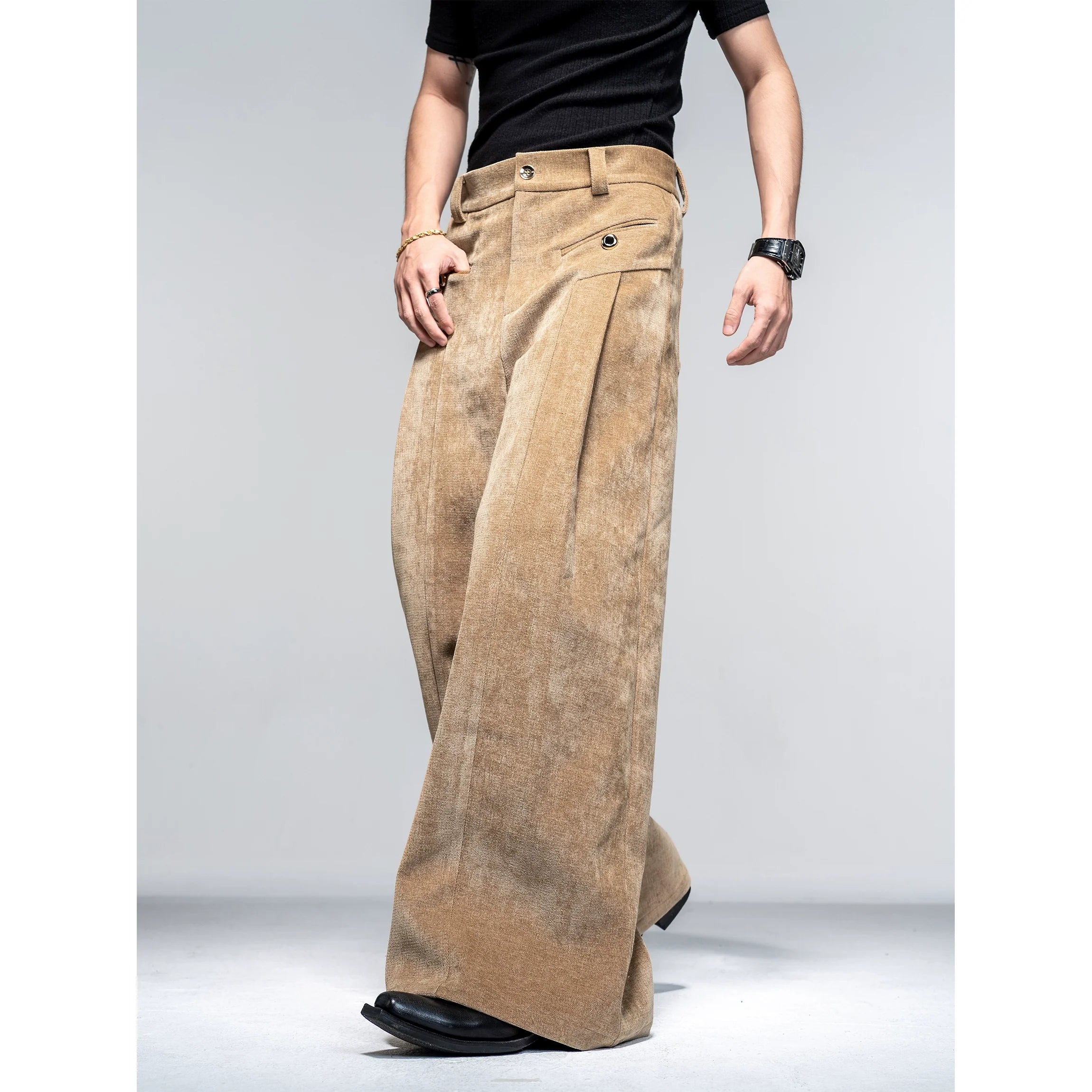 High-end suit suit men's autumn and winter casual suit jacket shoulder padded jacket velvet wide-leg pants two-piece set R025