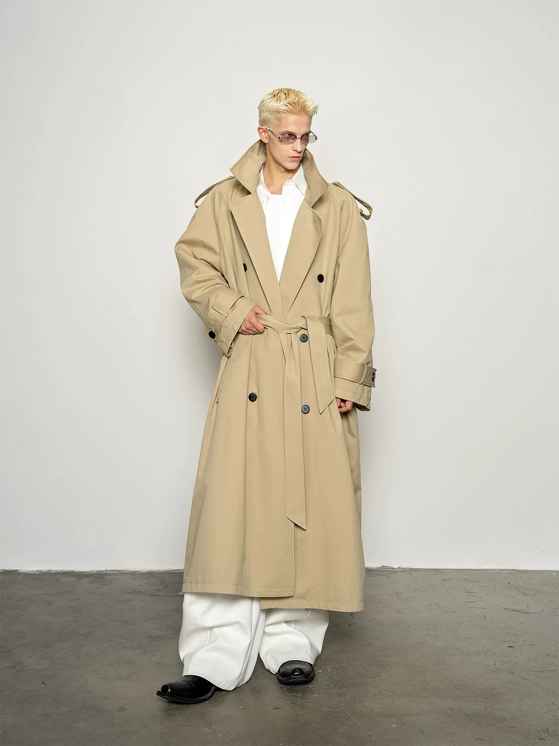 Gabardina larga de silueta grande y holgada de primera calidad para hombre, abrigo holgado informal clásico R039