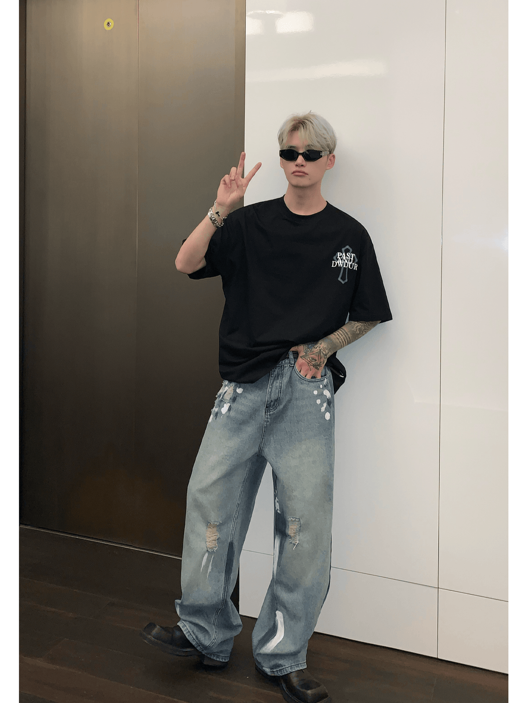 street graffiti contrast color straight jeans B0146