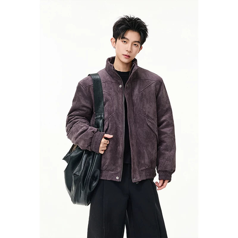 Suede stand-up collar short front shoulder cotton-padded jacket FE0701