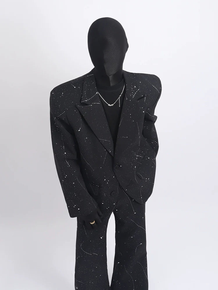 Black clothes high sense full of stars design blazer handsome fashion niche men's suit tide R011