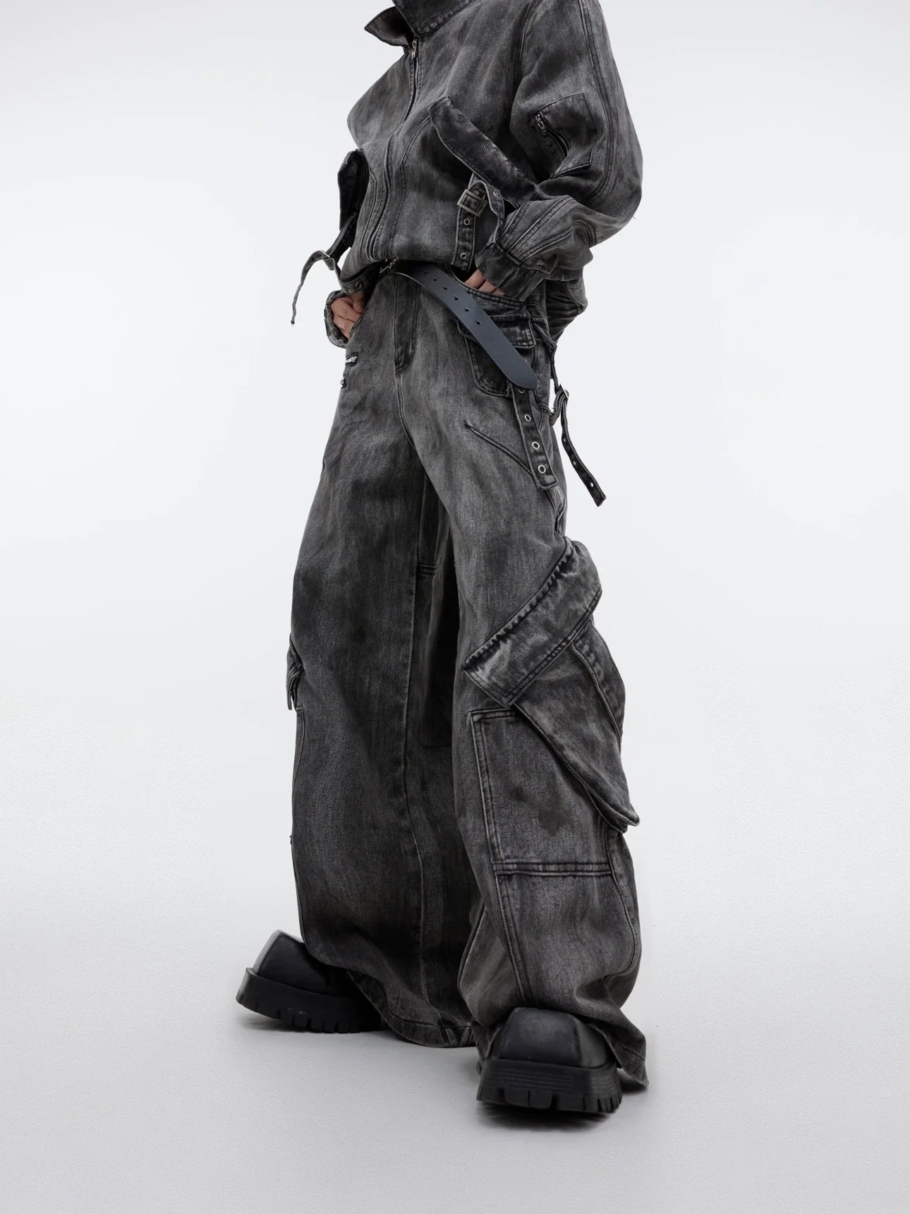 Niche retro old denim suit jacket jacket wasteland heavy zipper big pocket overalls R016