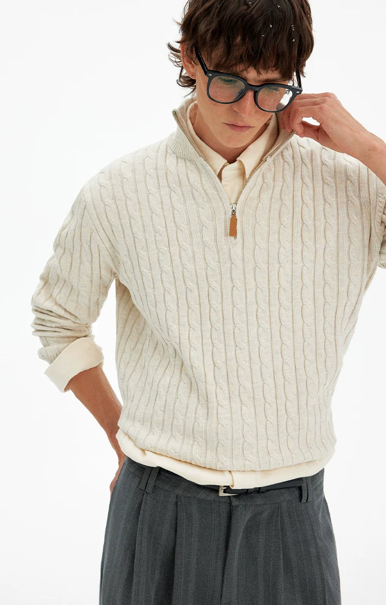 American retro twisted half-zipper sweater men's and women's autumn and winter casual lazy wind soft waxy knitted sweater tide S0165