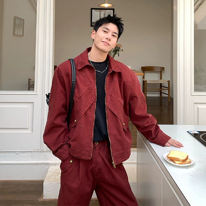 American High Street Red Lapel Jacket Jeans  Set FFF0291