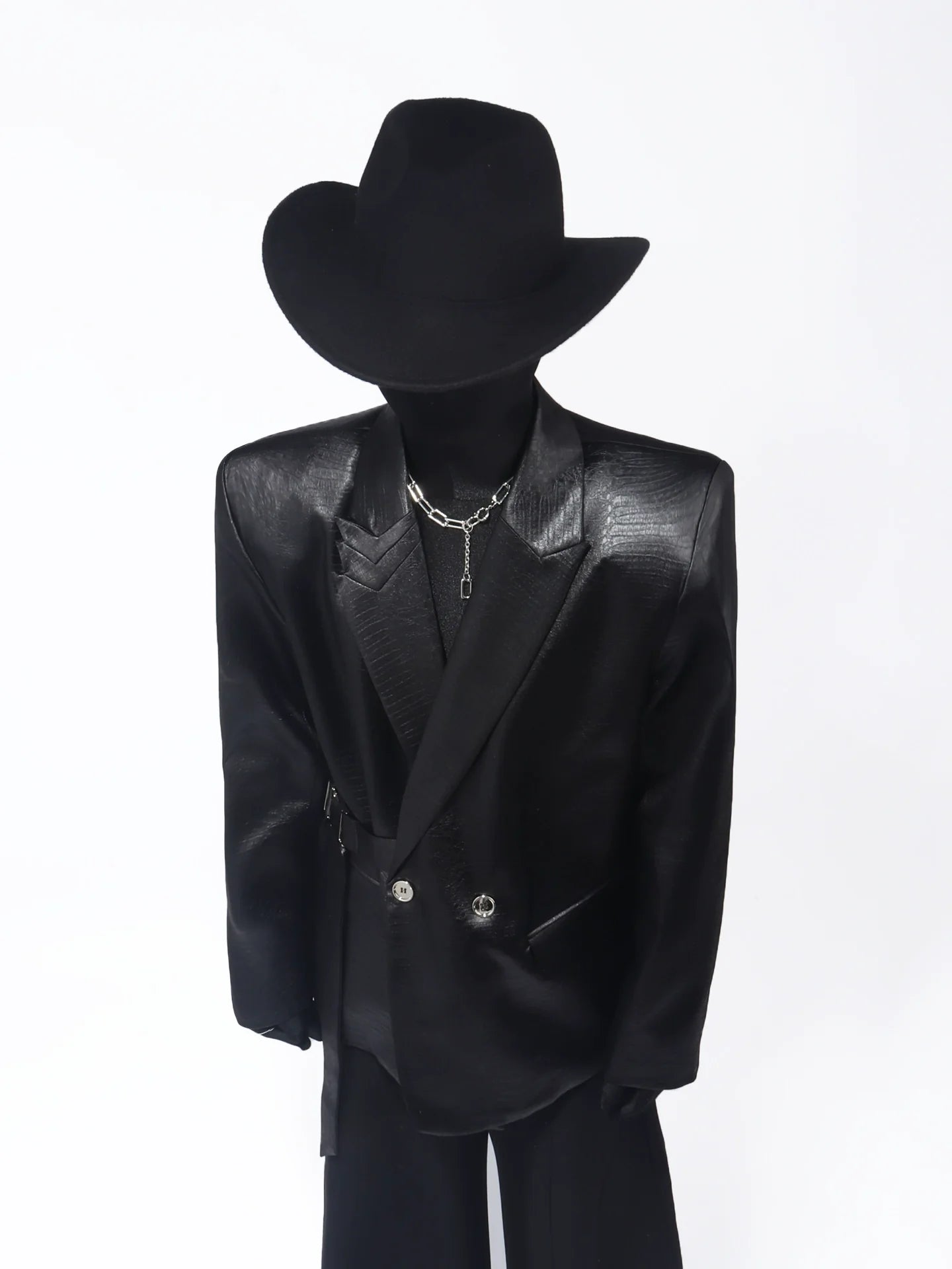 Premium buckle heavy industry shoulder padded blazer male ruffian handsome niche design suit R014