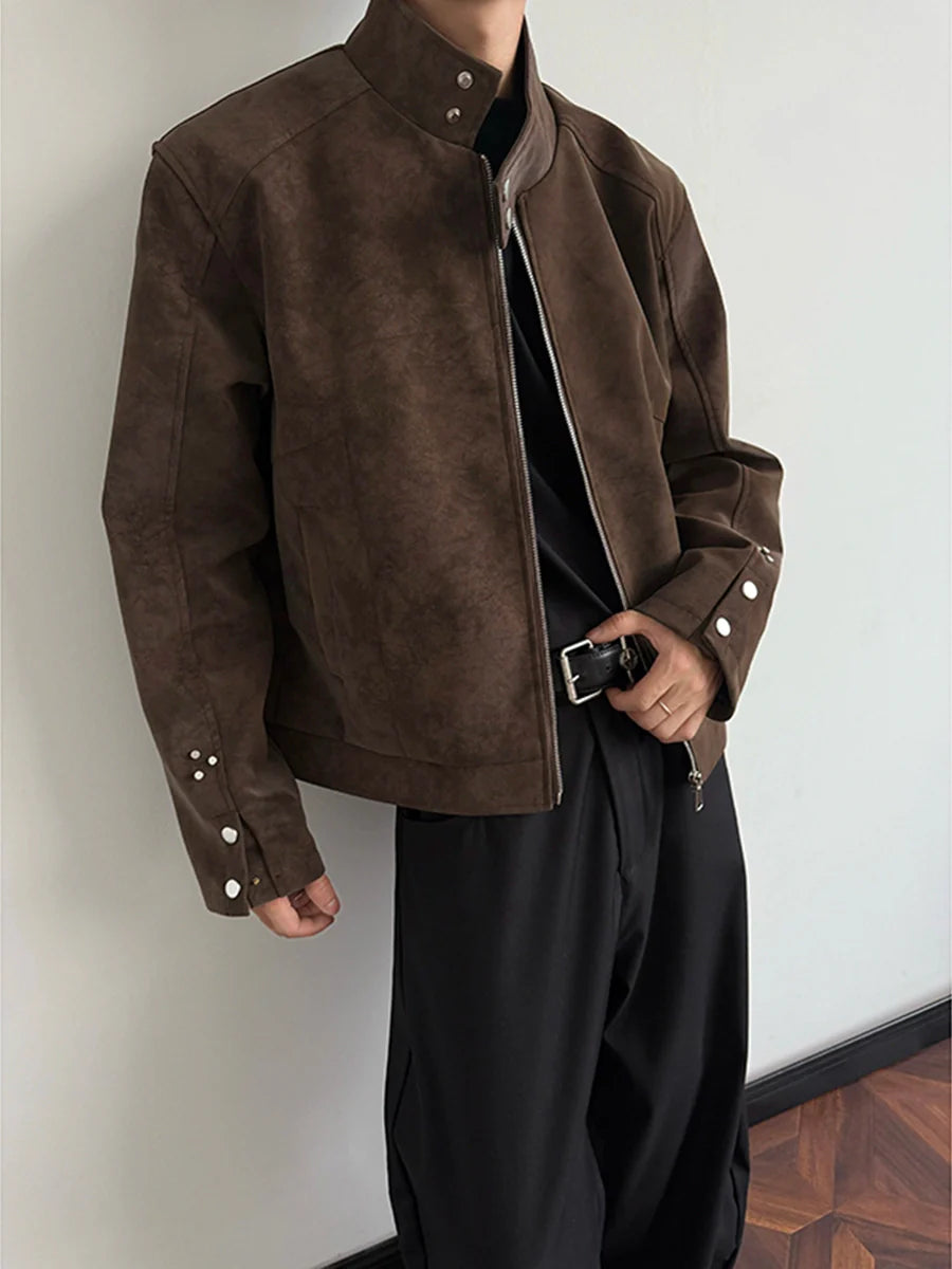 American Harrington pu leather jacket jacket men's trendy brand autumn high street design sense ruffian handsome locomotive suit stand-up collar leather jacket T0156