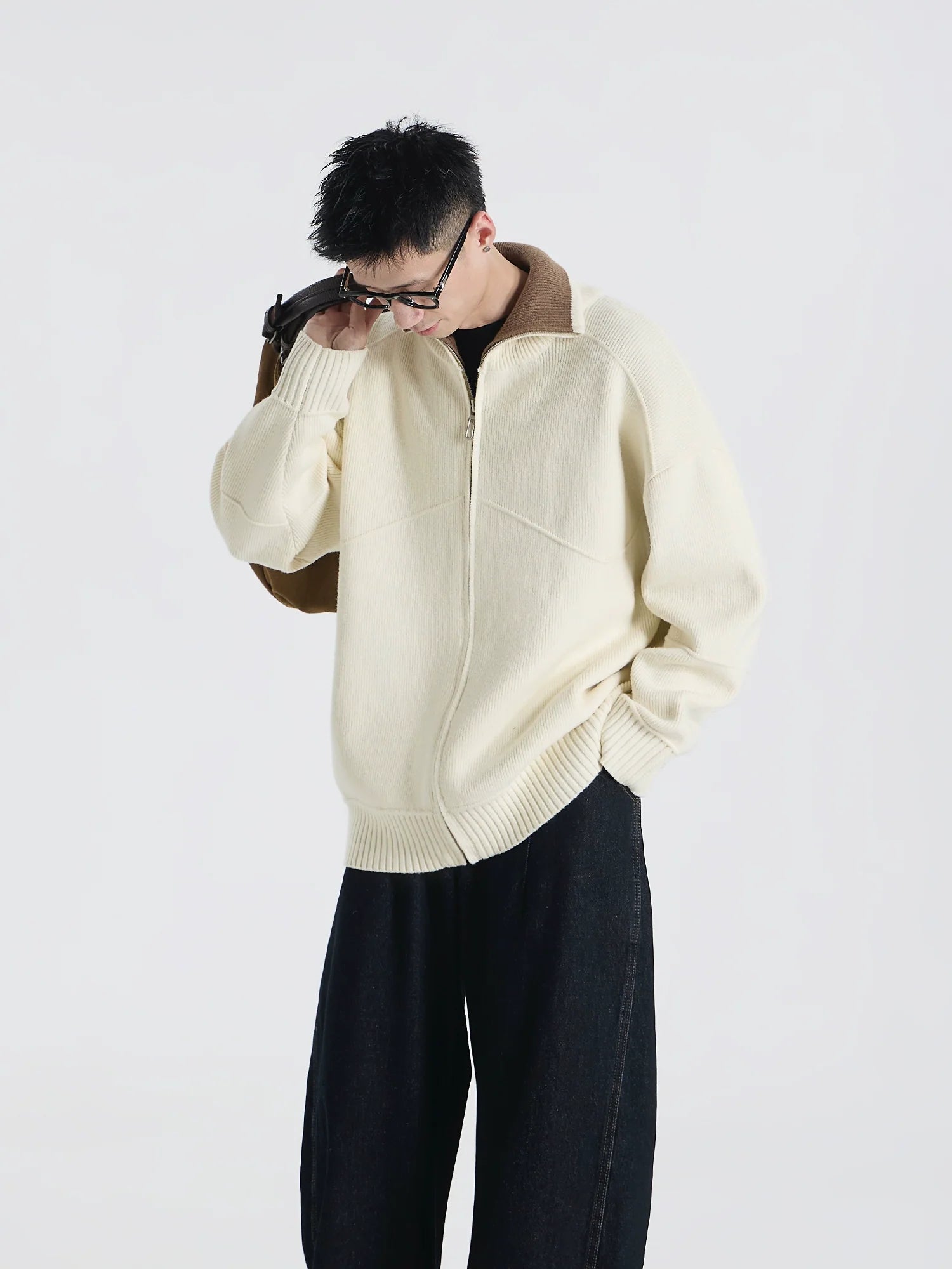 Barn style high luxury contrasting color lapel knitted cardigan jacket versatile sweater top S0174