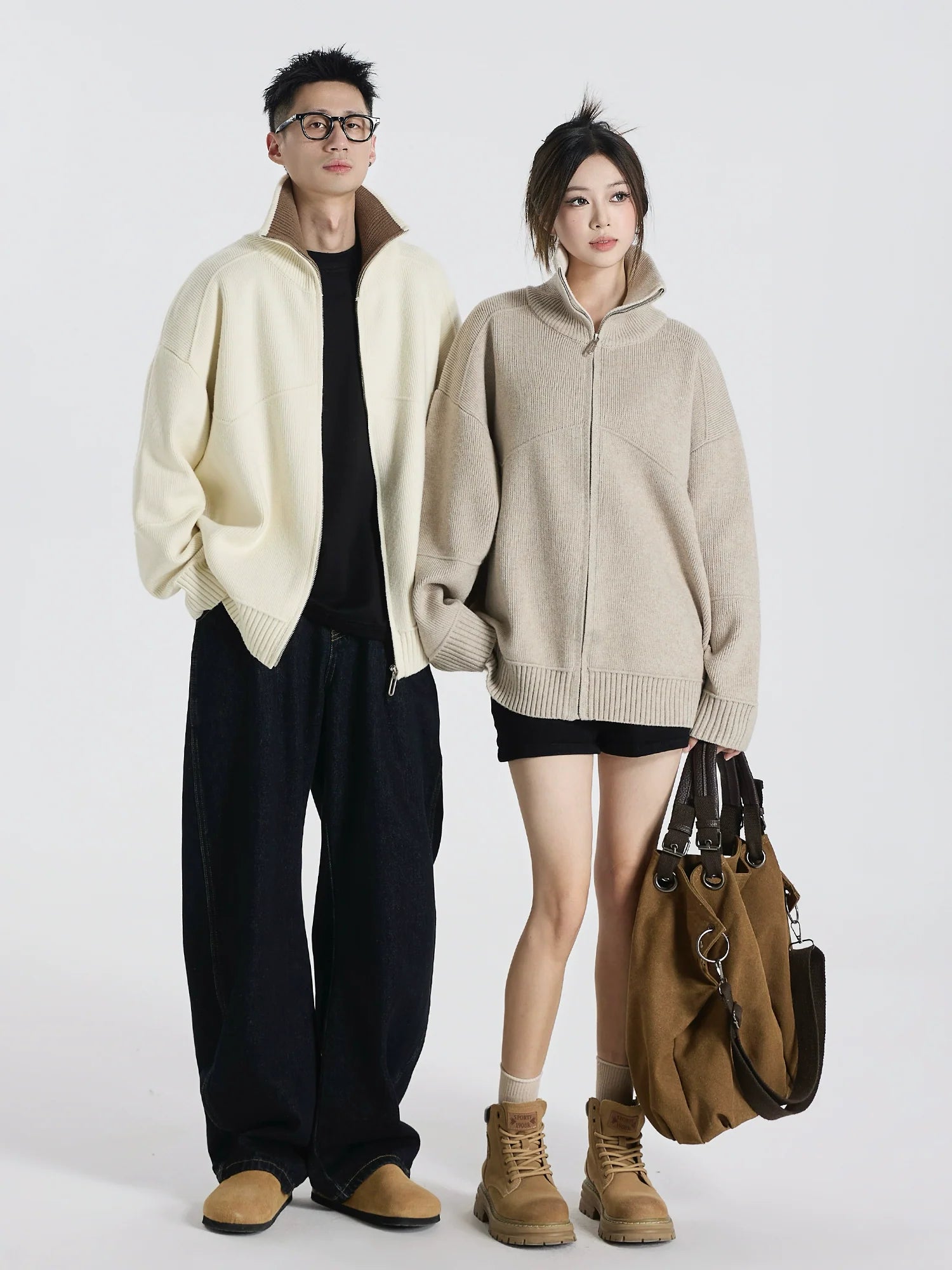 Barn style high luxury contrasting color lapel knitted cardigan jacket versatile sweater top S0174