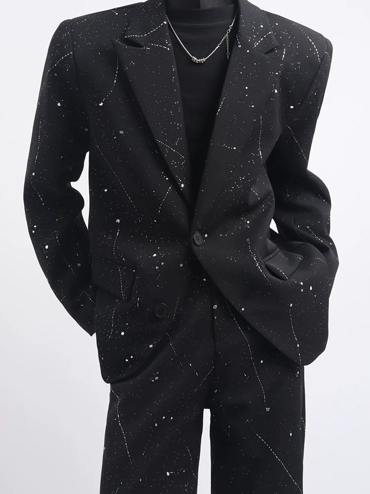 Black clothes high sense full of stars design blazer handsome fashion niche men's suit tide R011