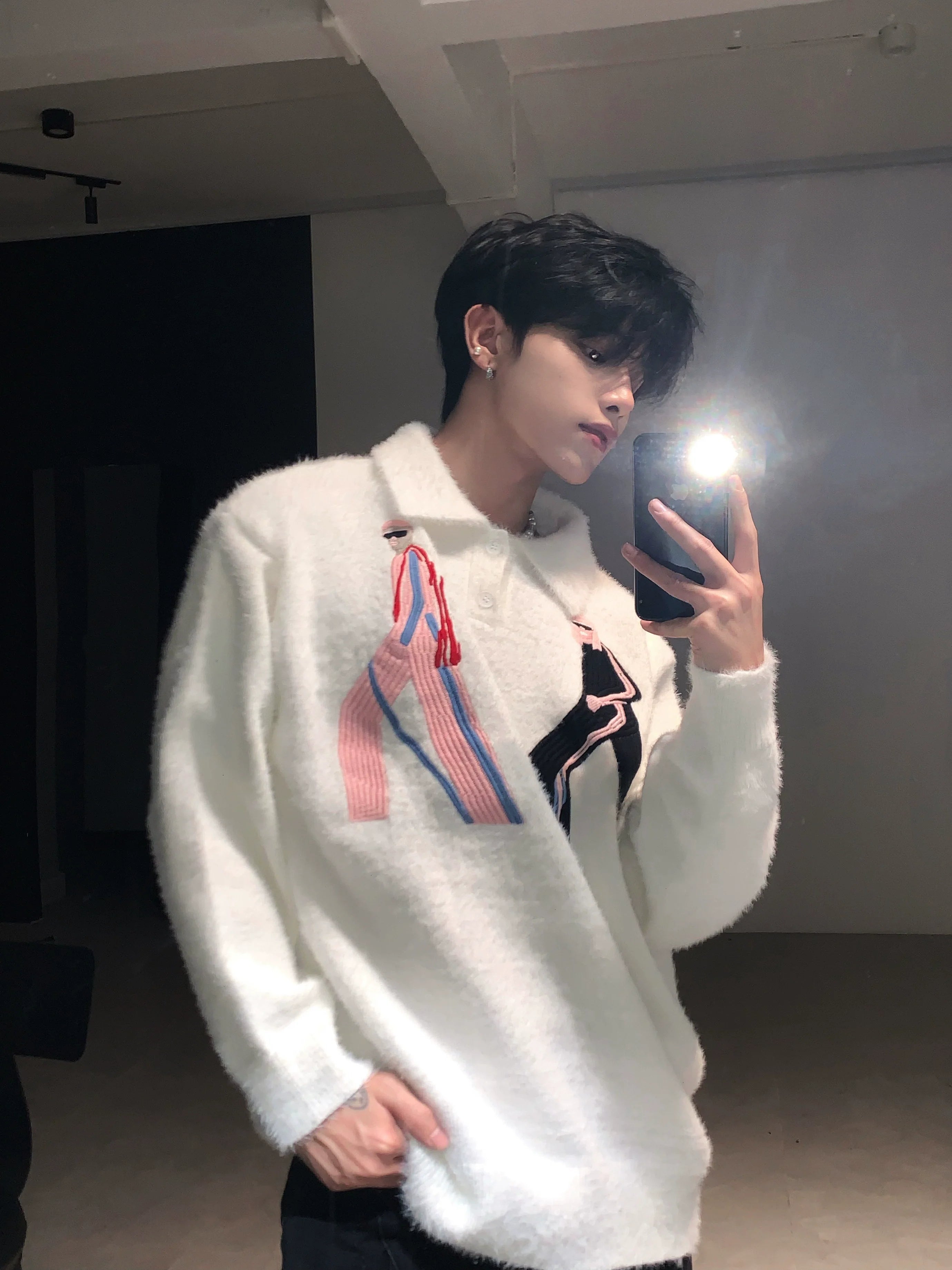 Premium mink hair sweater jacket men's winter lazy wind thickened knitted sweater tide S0170