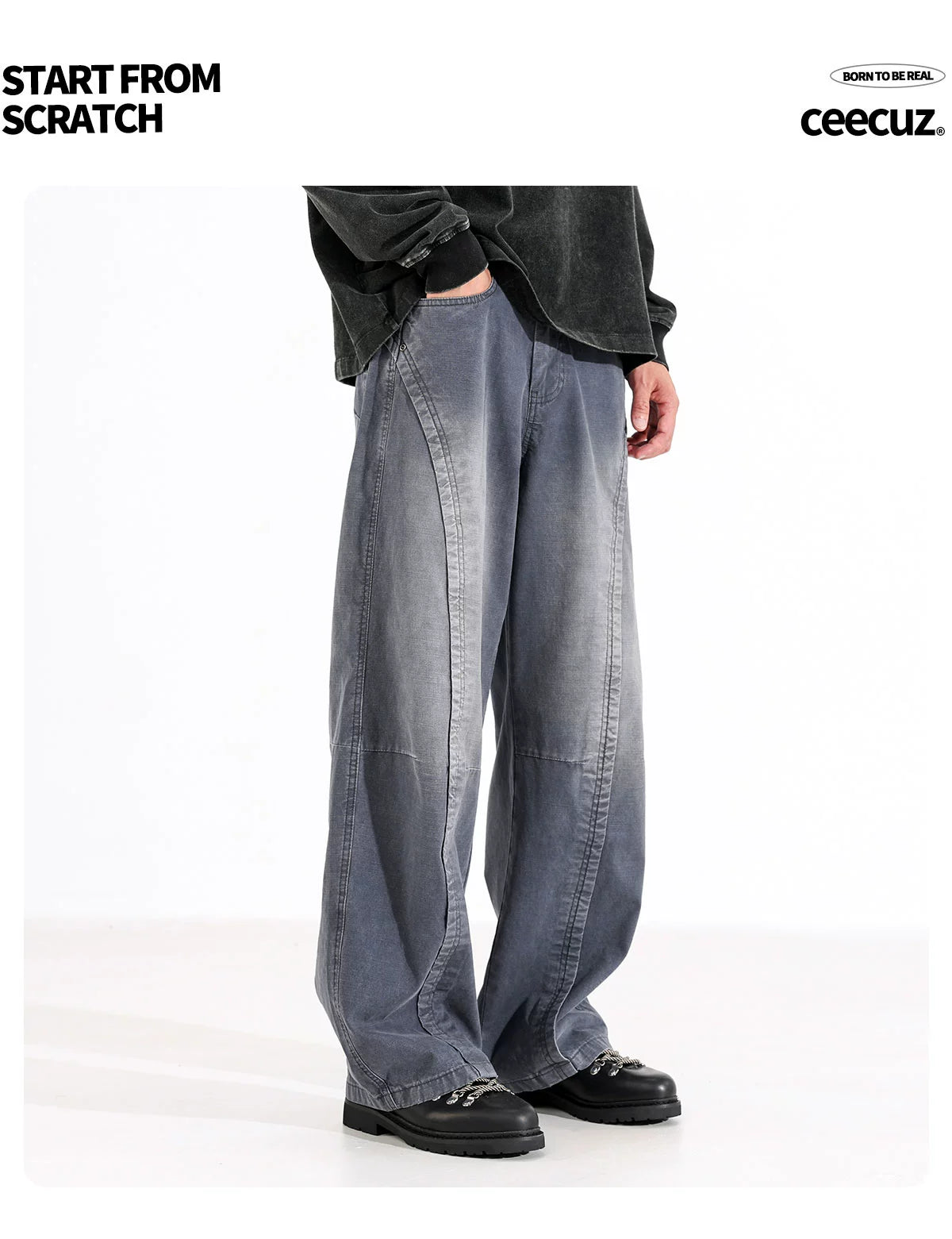 Men Cleanfit Oversized French Workwear Casual TrousersB0003