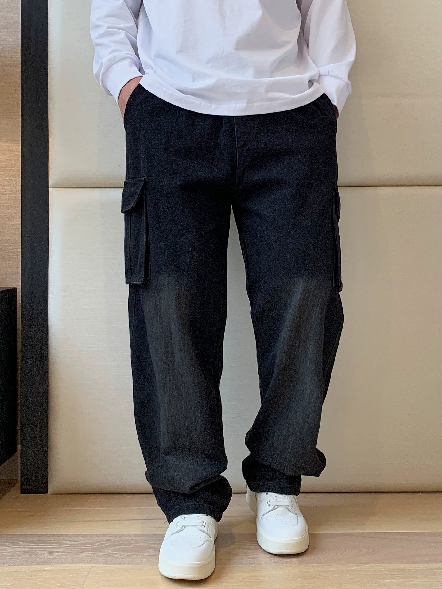 Large size straight denim overalls B0301