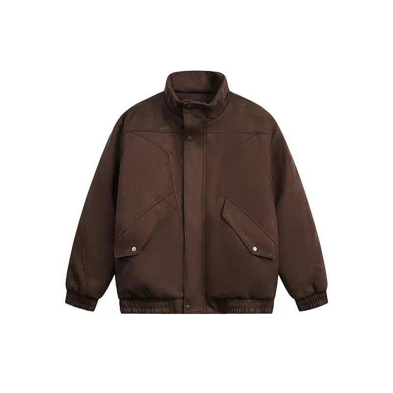 Suede stand-up collar short front shoulder cotton-padded jacket FE0701