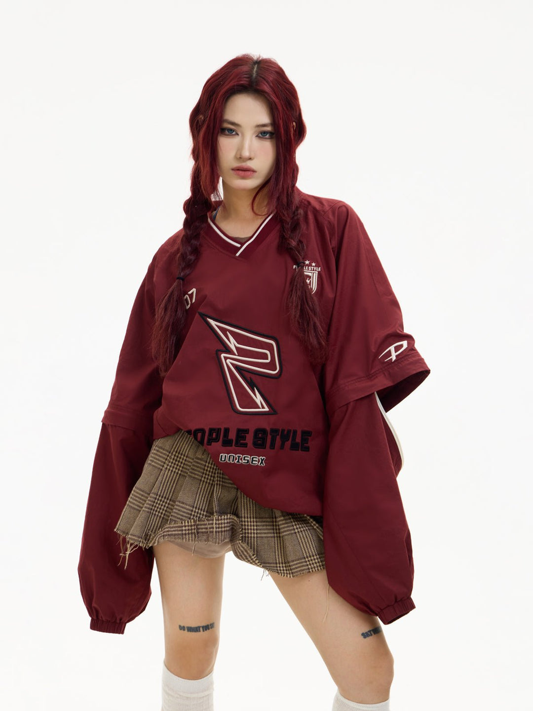 [PeopleStyle] Badge Embroidery Retro Sport V-Neck Sweatshirt S0216