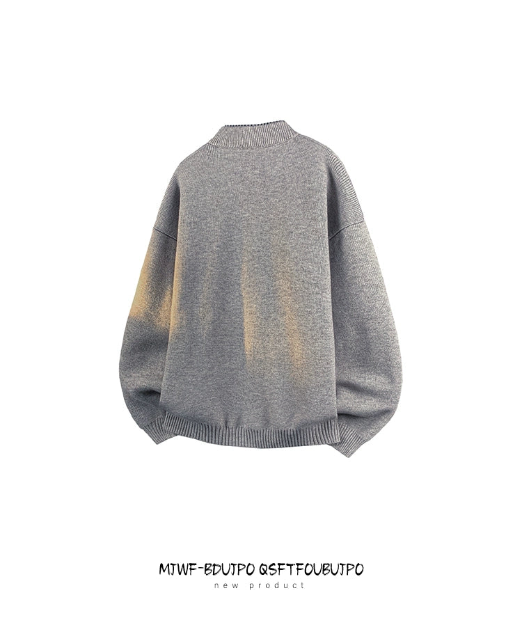 Grey plaid fake two-piece knitted sweater C0387