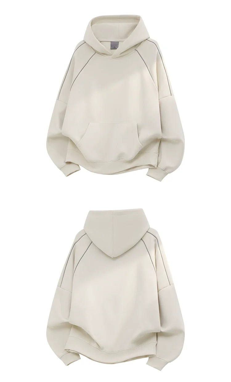 American trendy brand reflective strip splicing heavy hooded sweater men's autumn couple loose pullover hoodie S0171