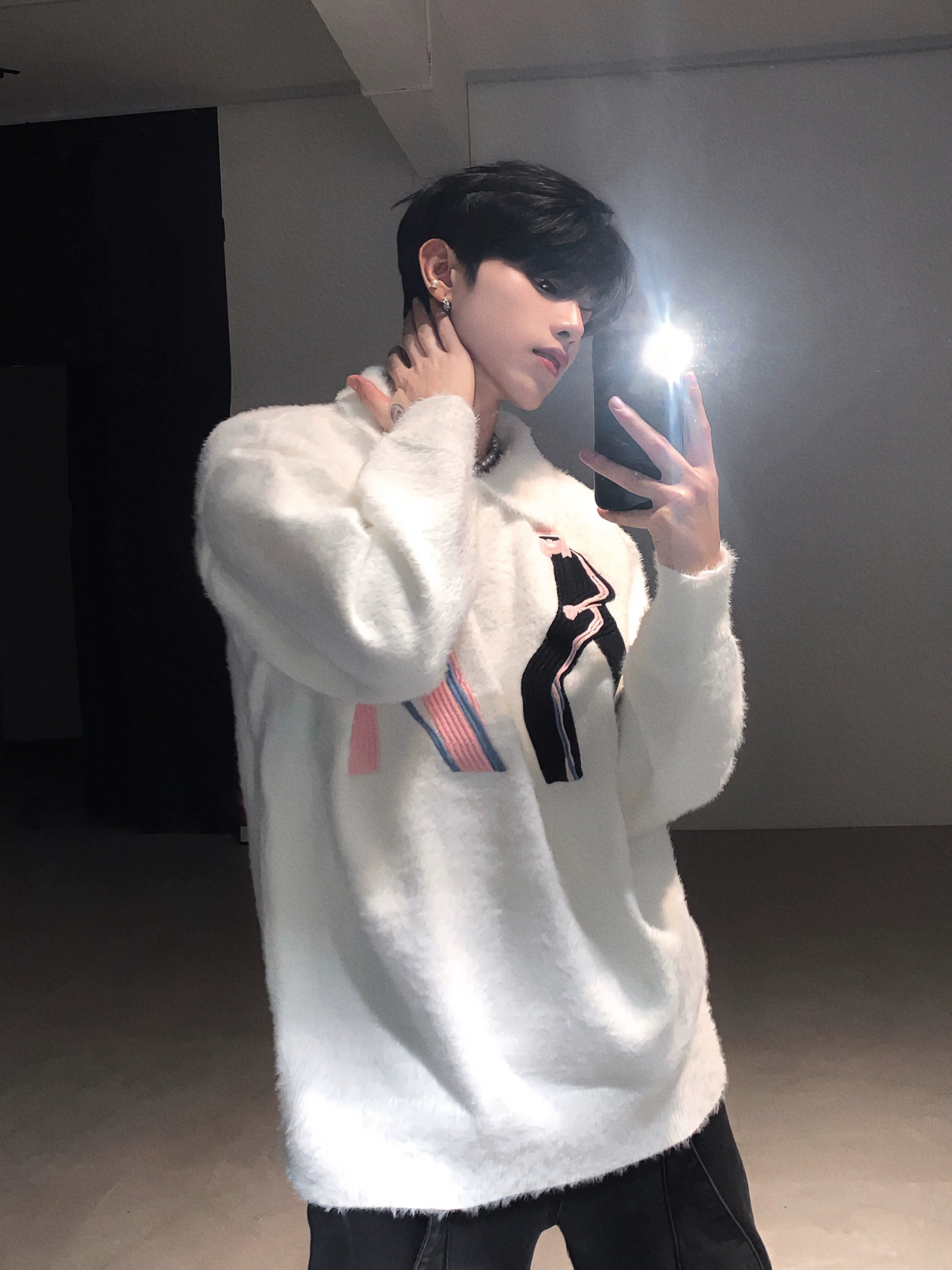 Premium mink hair sweater jacket men's winter lazy wind thickened knitted sweater tide S0170