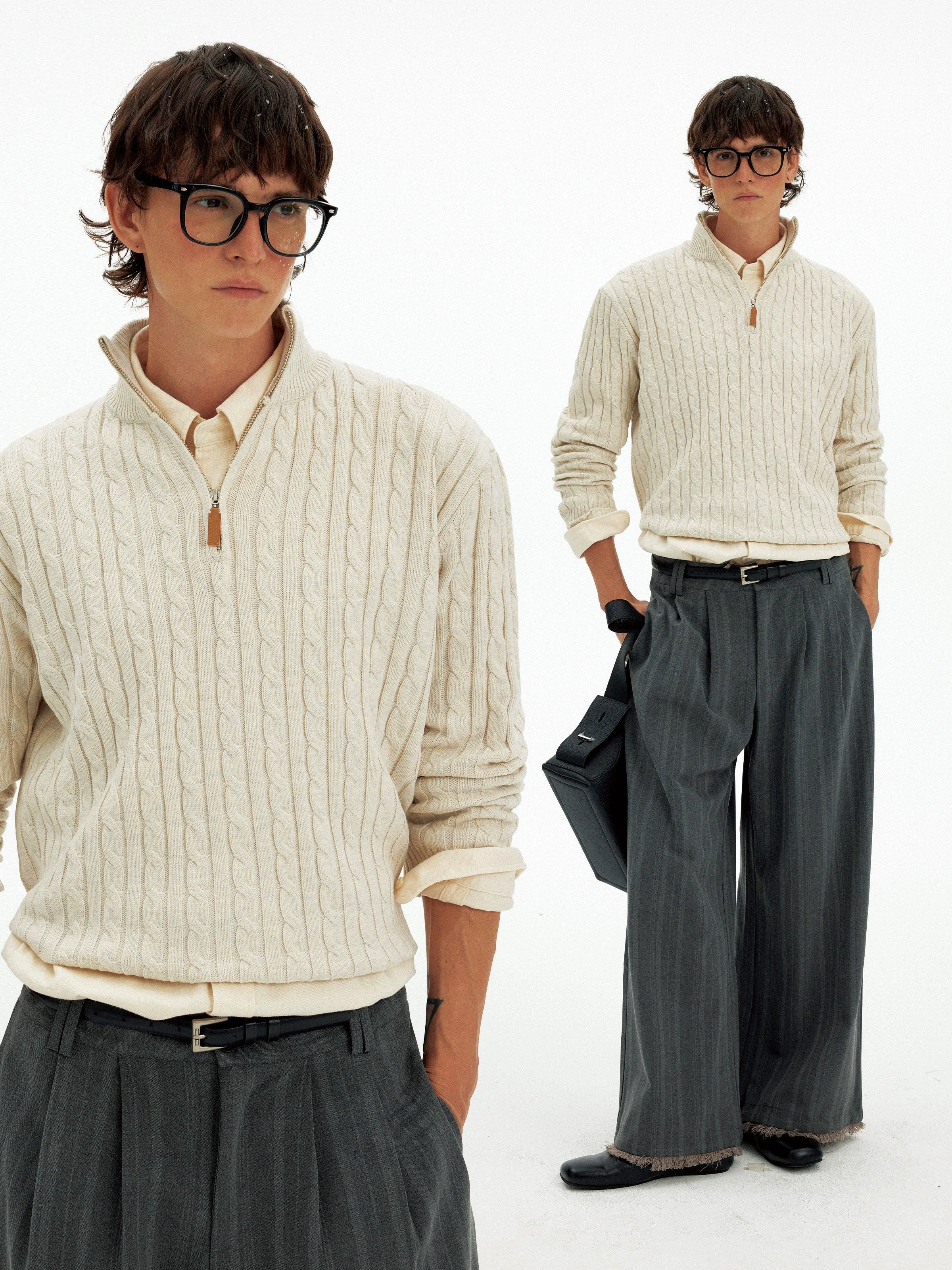 American retro twisted half-zipper sweater men's and women's autumn and winter casual lazy wind soft waxy knitted sweater tide S0165