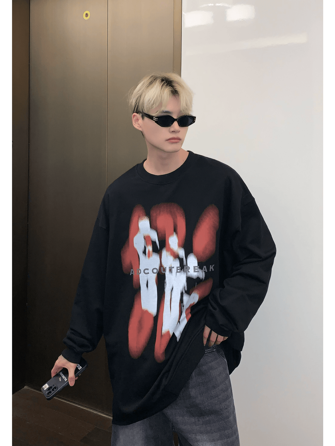 [CUIBUJU] color contrast printing sweater S0196