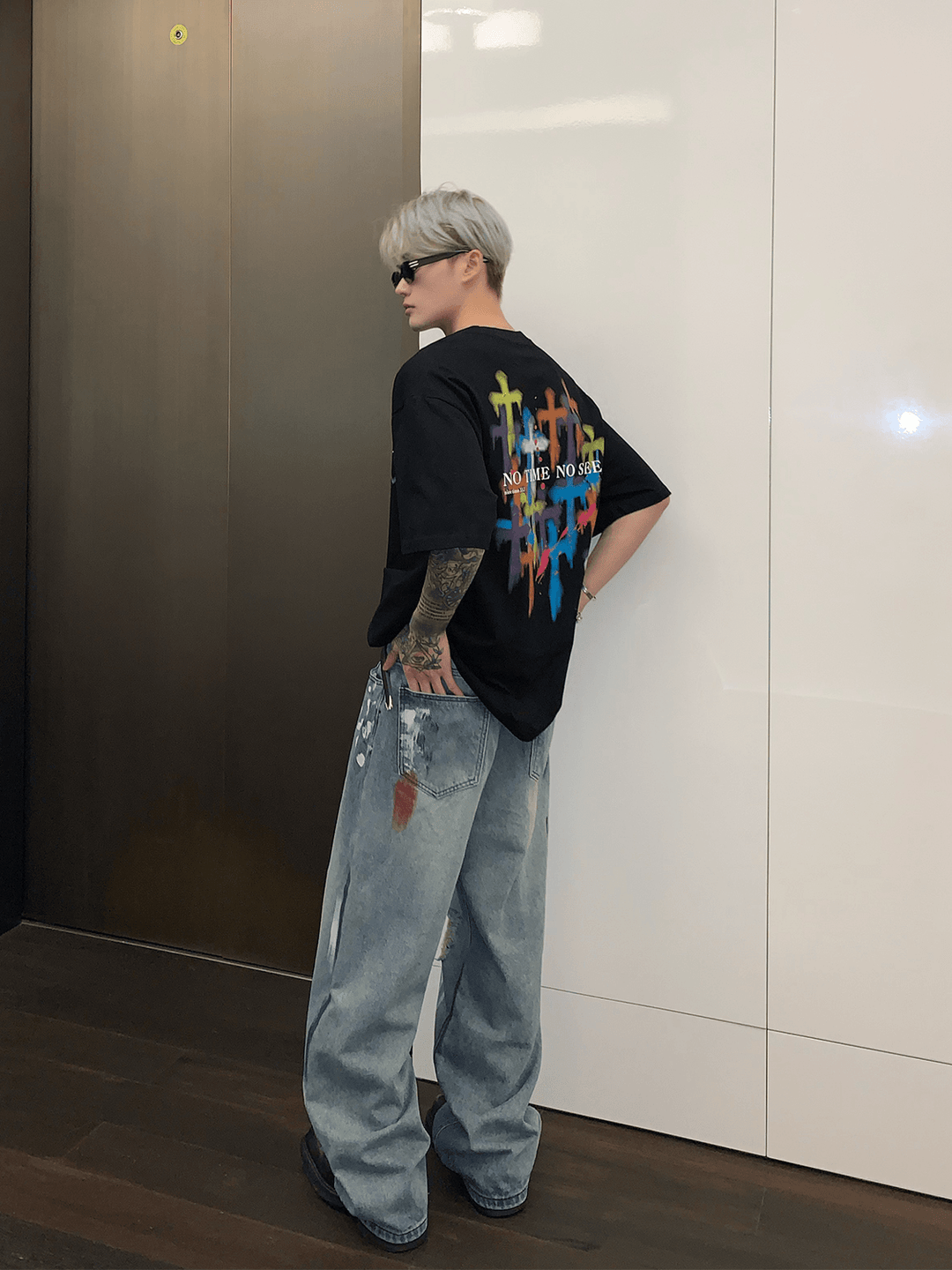 street graffiti contrast color straight jeans B0146