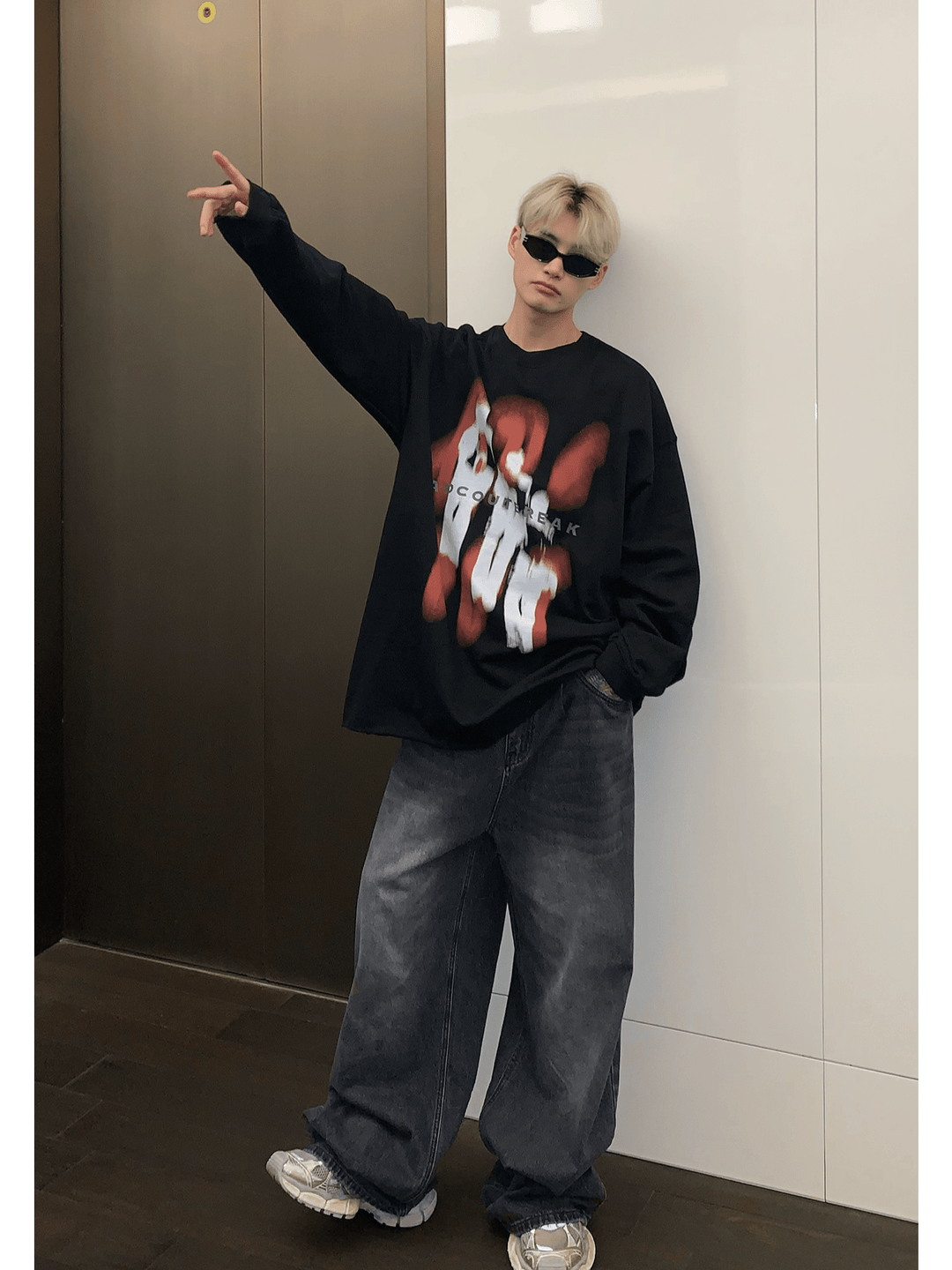 [CUIBUJU] color contrast printing sweater S0196