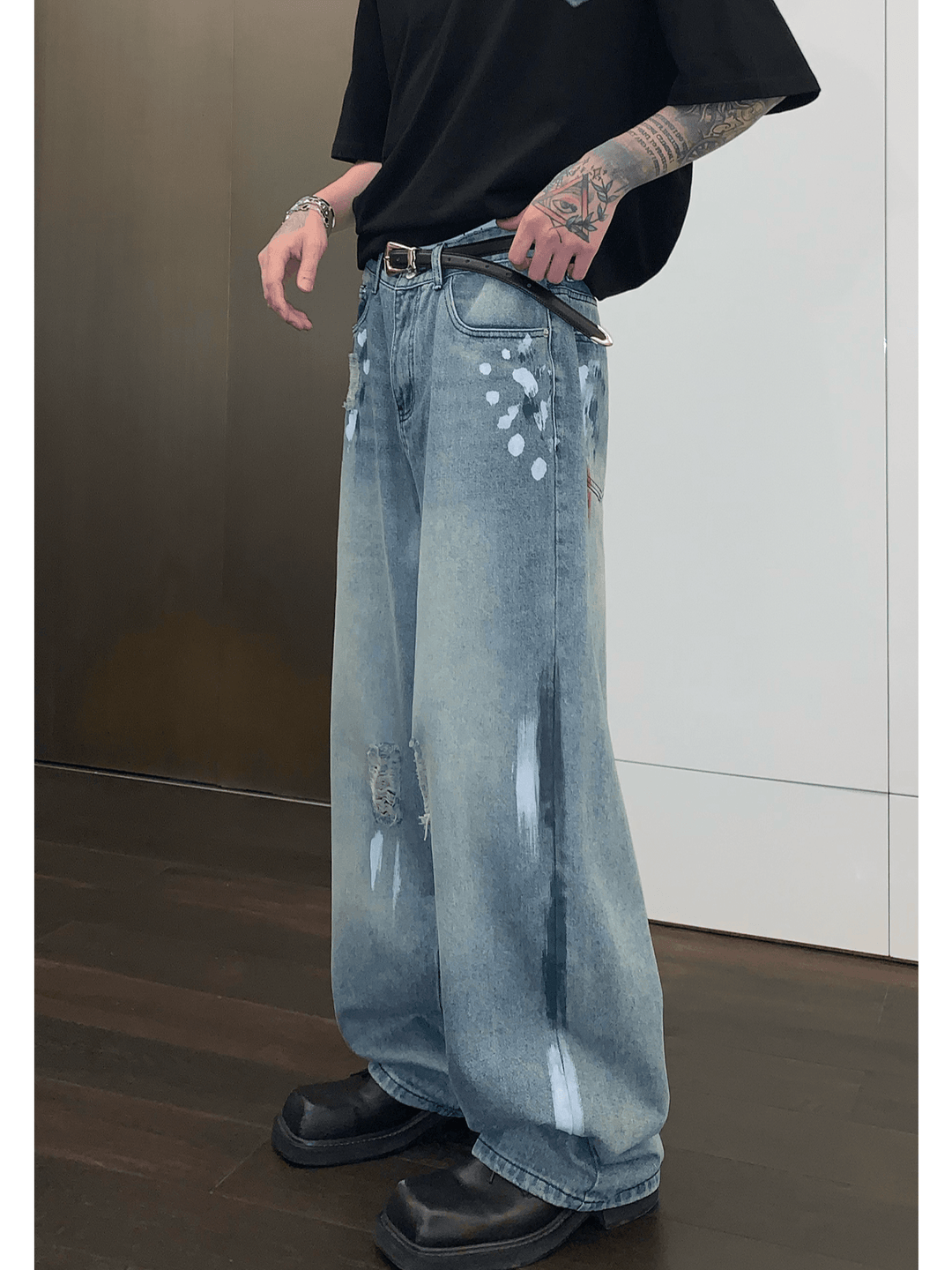street graffiti contrast color straight jeans B0146