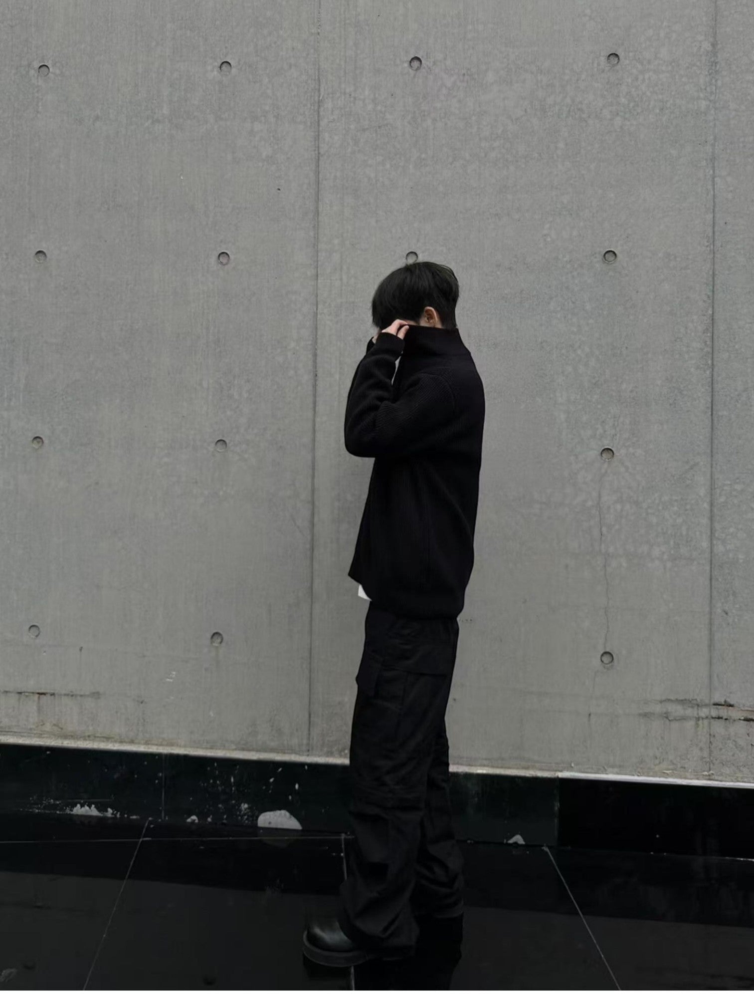 [WXB] KOREAN RIBBED ZIP-UP HIGH COLLAR shirt T0203