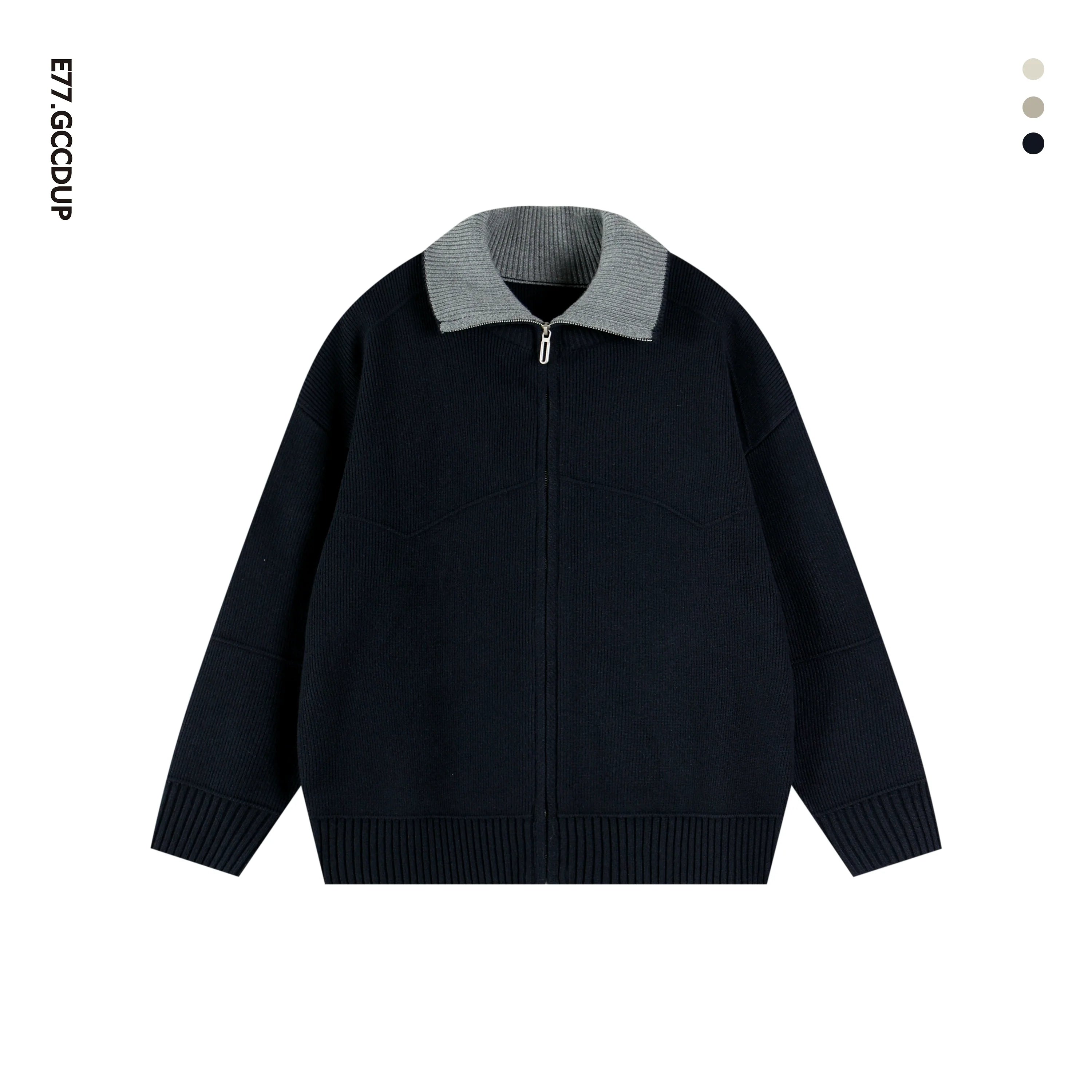 Barn style high luxury contrasting color lapel knitted cardigan jacket versatile sweater top S0174