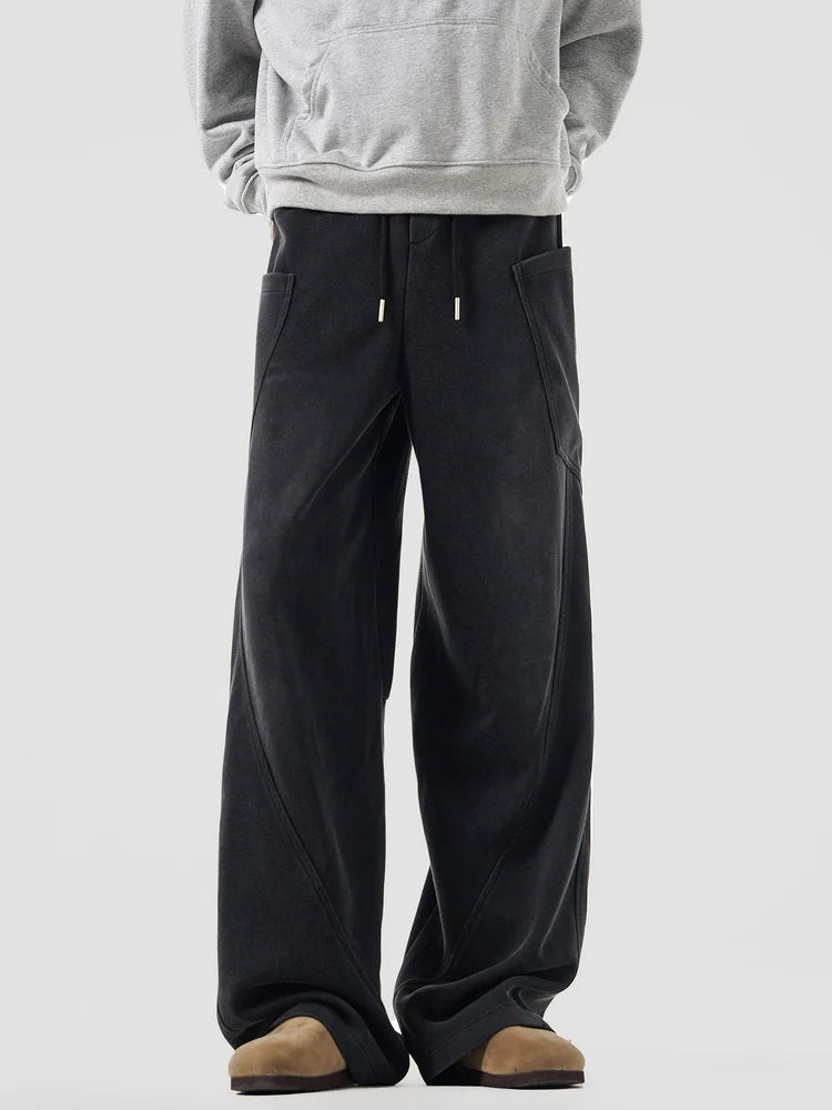 American heavy cleanfit solid color sweatpants men's trendy brand loose drape tooling casual pants B0320